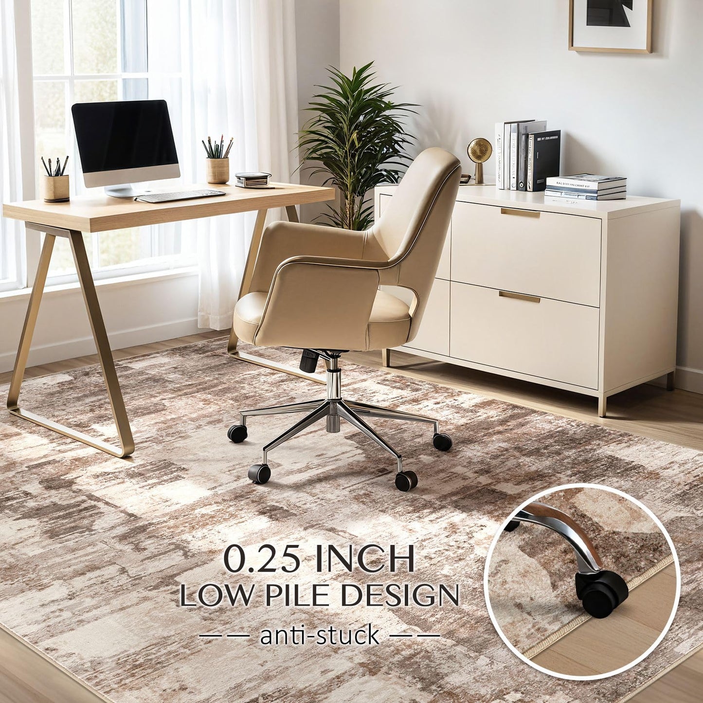 kakania 5x7 Washable Area Rug - Abstract Soft Non-Slip Modern Low-Pile Carpet for Living Room Bedroom Office Dorm, Kid Pet Safe Robot Vacuum Friendly - Brown