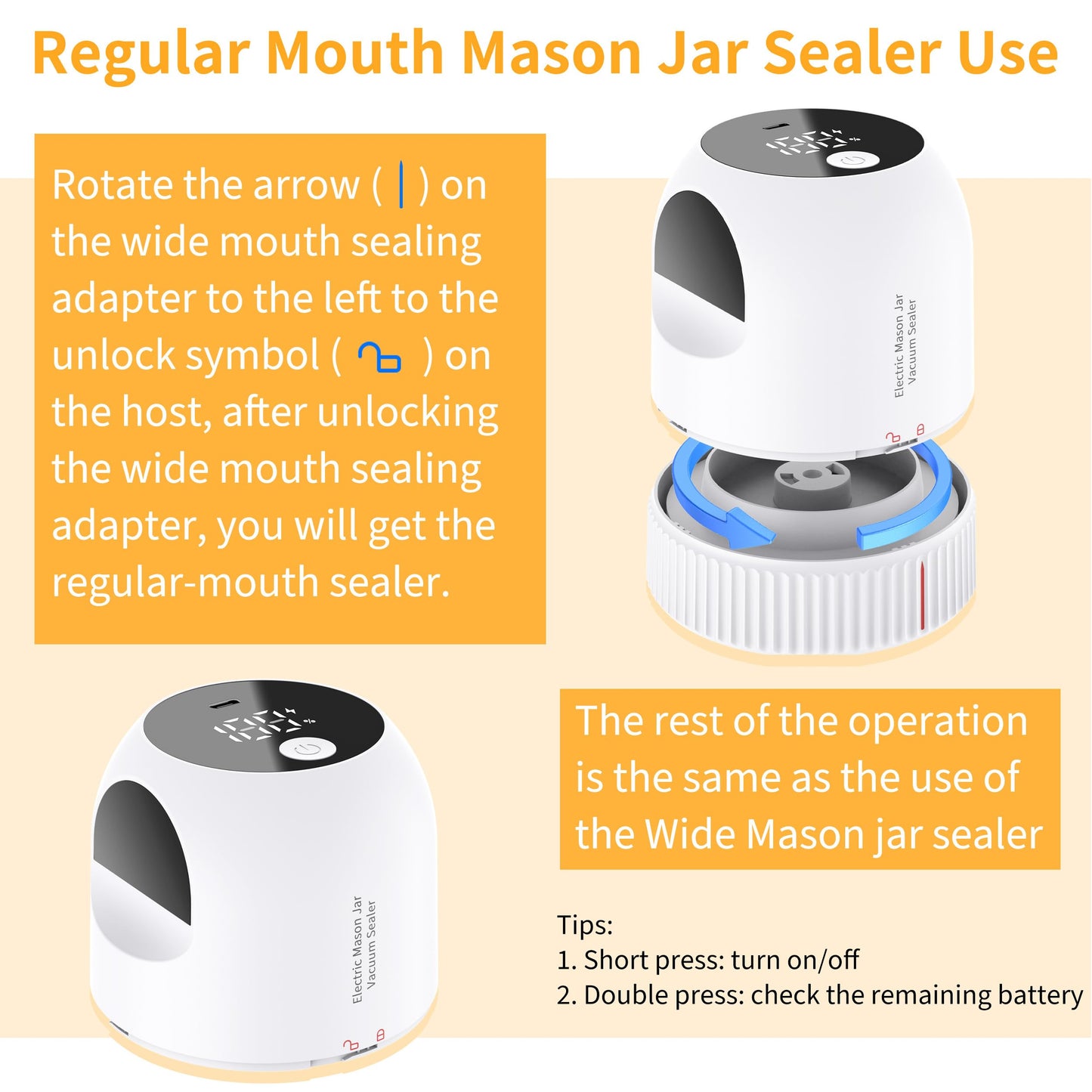 3 in 1 Electric Mason Jar Vacuum Sealer Kit, Auto Stop Jar Vacuum Sealer for Mason Jar Wide & Regular Mouth & Sous Vide Bags Compact vacuum sealer for Food White