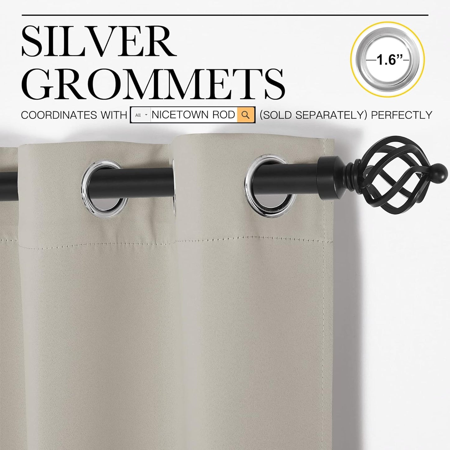 NICETOWN Room Darkening Short Curtain Panels - Thermal Insulated Grommet Drapes (Natural, 2 Panels, W34 x L45-Inch)