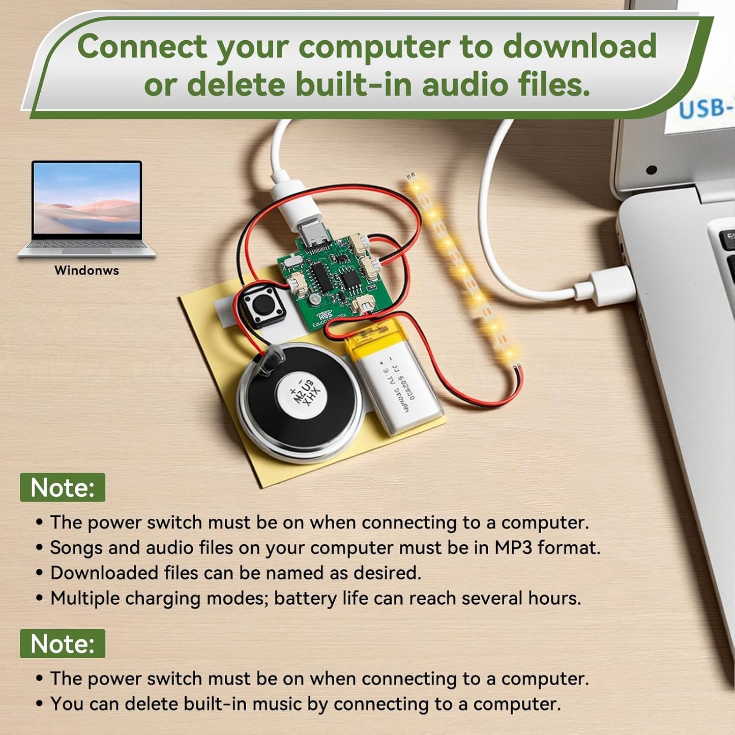 Ransanx 2PCS Cable,Capability16 Customize Recording Module with LED Strip DIY Music Voice Recording Module Chip