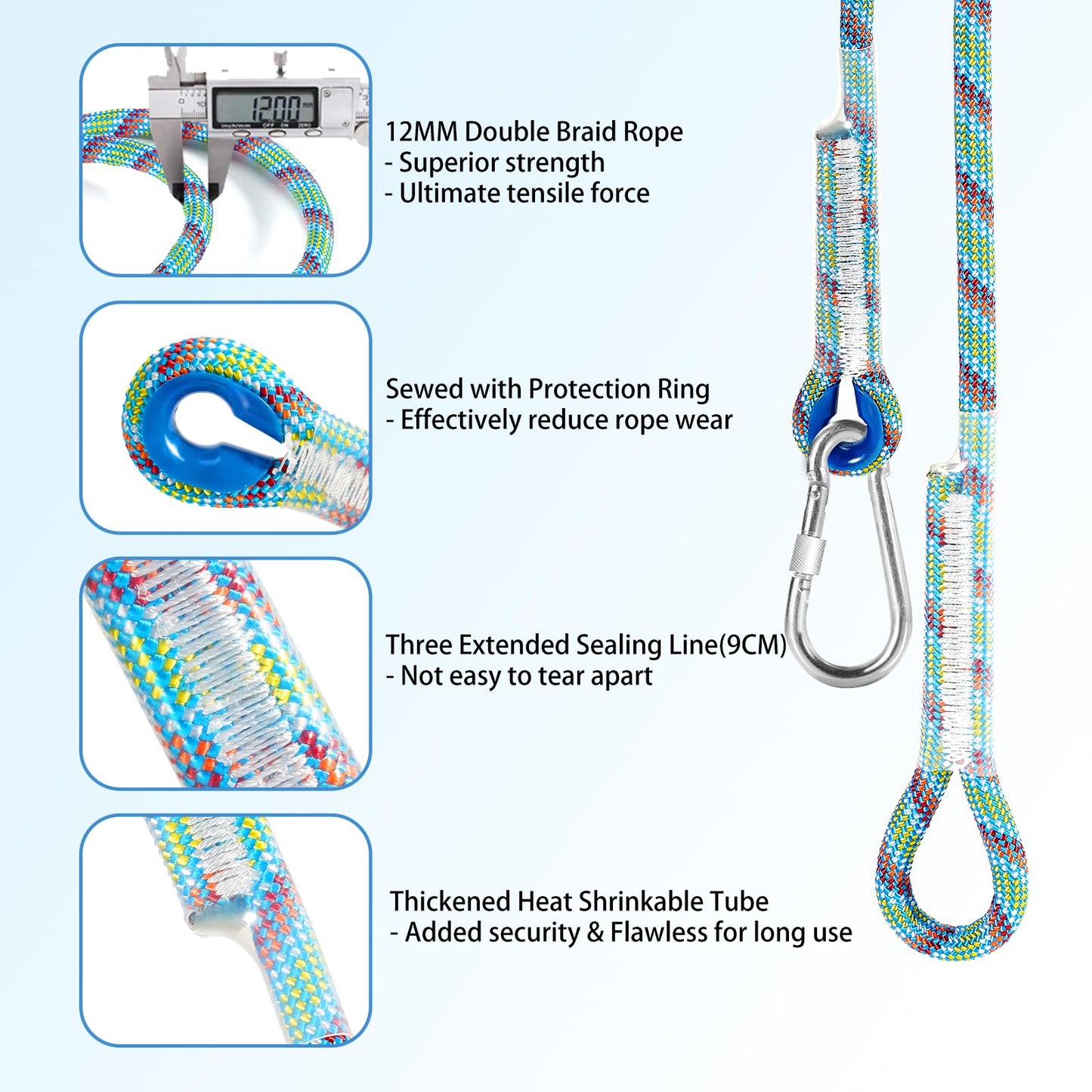 Werfeito Tree Swing Ropes (Set of 2), 3FT/5FT/10FT/15FT/20FT, Tree Swing Straps Hanging Kit Holds 4400 lbs, Heavy Duty Carabiners for All Swing Hammock Playground Set Accessories (20 FT)