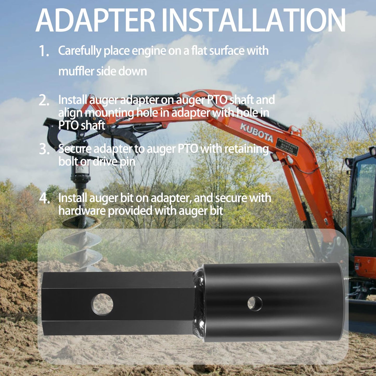 Heavy Duty Auger Adapter 2" Female Round to 2" Male Hex Bit Converter for Auger, Post Hole Digger, Mini Skid Steer, Tractor, Skid Steer Loader
