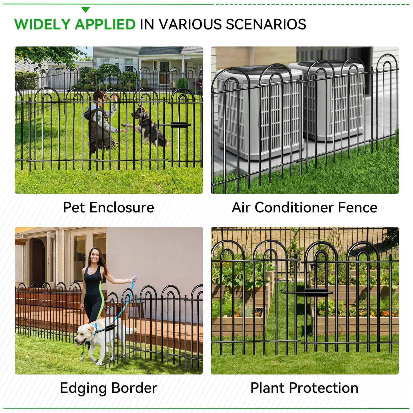 10 Panels Garden Fence, 42in(H)×21.6ft(L) Tall No Dig Fence Animal Barrier, Heavy Duty Metal Tube Decorative Garden Edging Border, Ground Defense Temporary Fencing for Outdoor Yard, Black