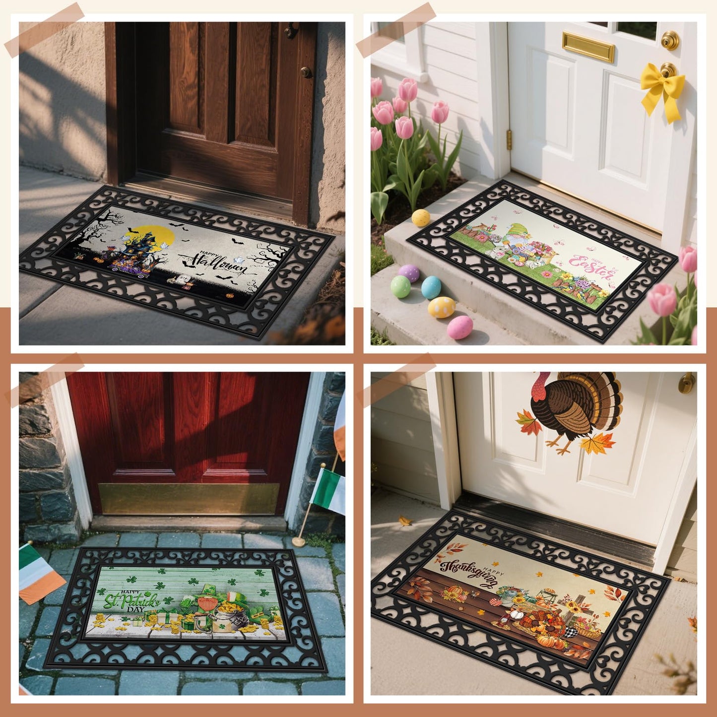 Nuanchu Seasonal Door Mat Interchangeable Doormat Inserts Entrance Welcome Mats 22 x 10 Inches Non Slip Mats Gifts for Front Door 4th of July Summer Decoration (No Frame)(Vivid)
