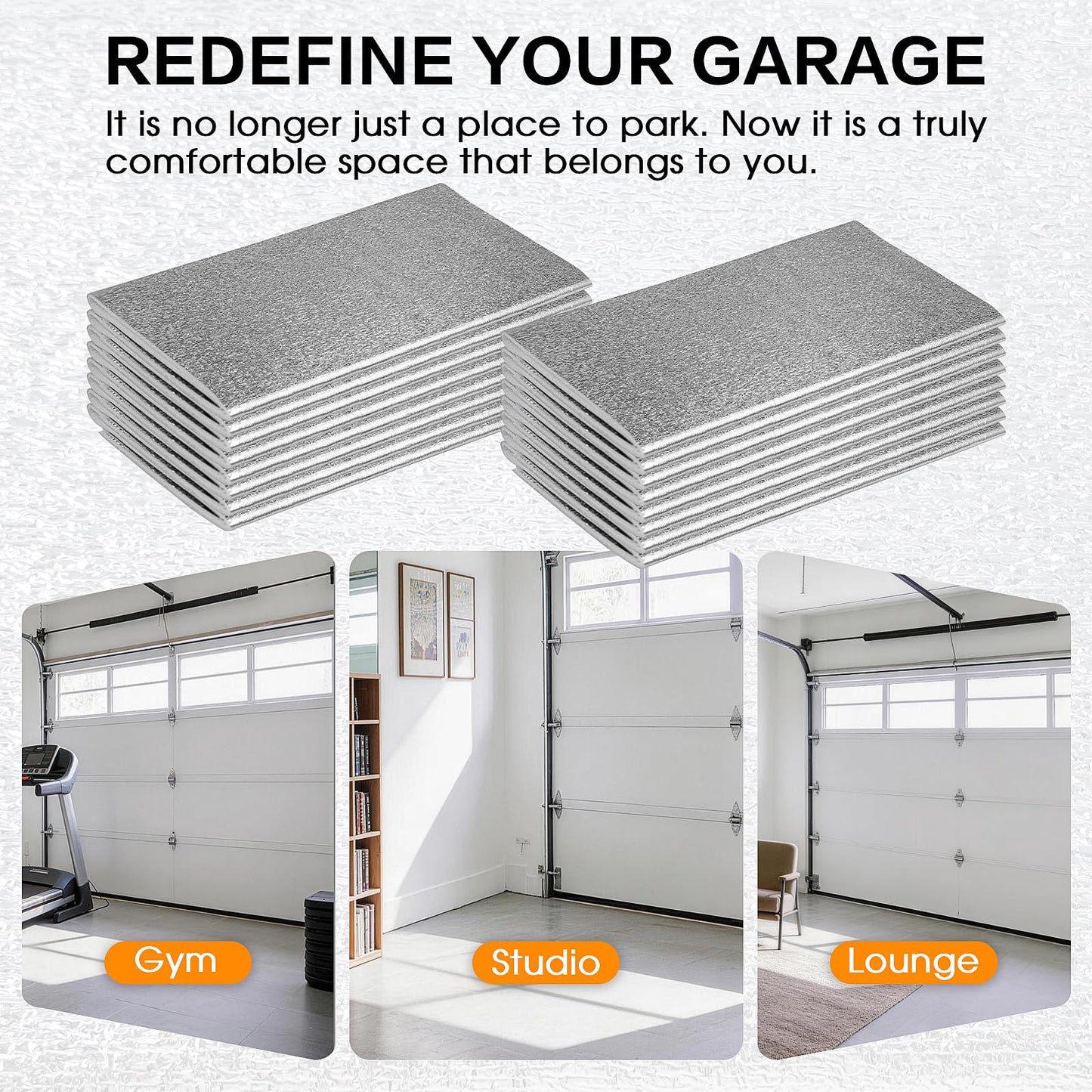 QYXJAEO Garage Door Insulation Kit, Pre-Cut Foam Garage Door Heat Insulation Panels, 16 Pack 48"x24" for 16x7/16x8 ft Double Door, Easy DIY with Tape, Cutter & Squeegee - Heat & Cold Barrier