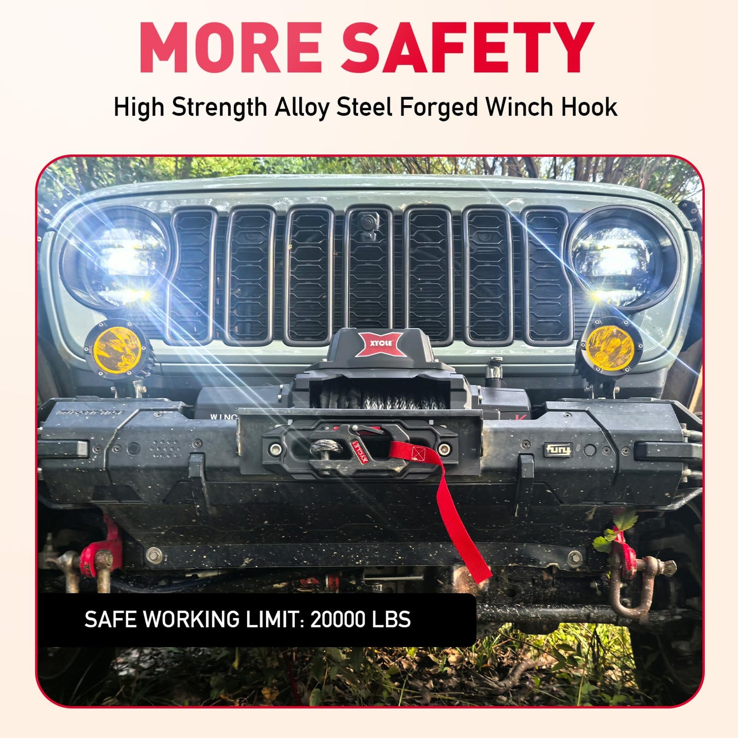 XYCLE WinchFairleadWithTowHook，WinchSynthetic Rope Fairlead, ForgedWinchHook，for 10000 lb. - 20000 lb Towing SUV Truck Trailer Jeep ElectricWinches, 10 in.(254 mm) Mounting Size (Black)