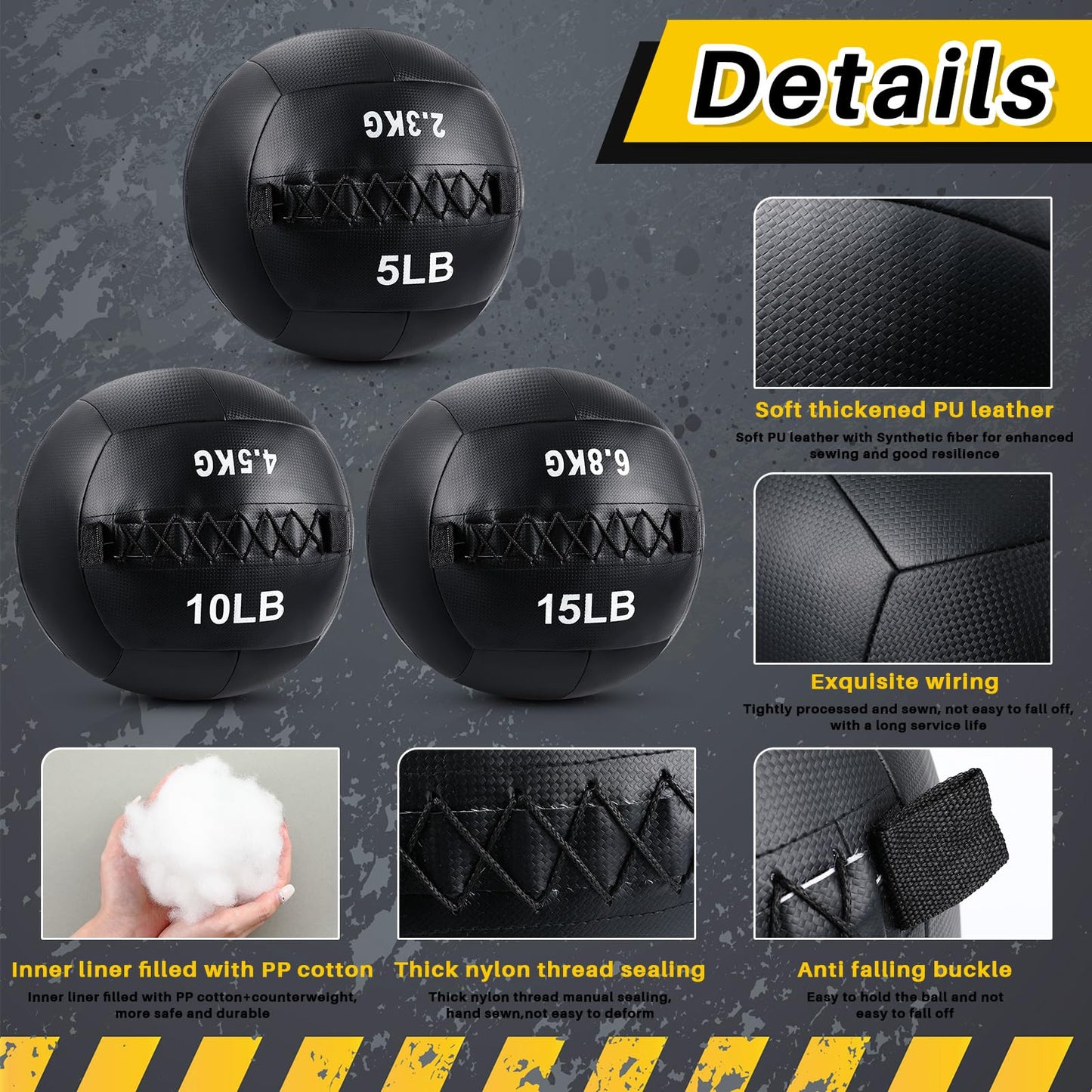 Lunmon 3 Pcs Soft Wall Medicine Ball for Exercise Fitness Slam Weighted Med Ball with Non Slip Grip for Slamming Workout Strength Conditioning Core Training Lunge and Partner Toss (5,10 and 15 Lbs)