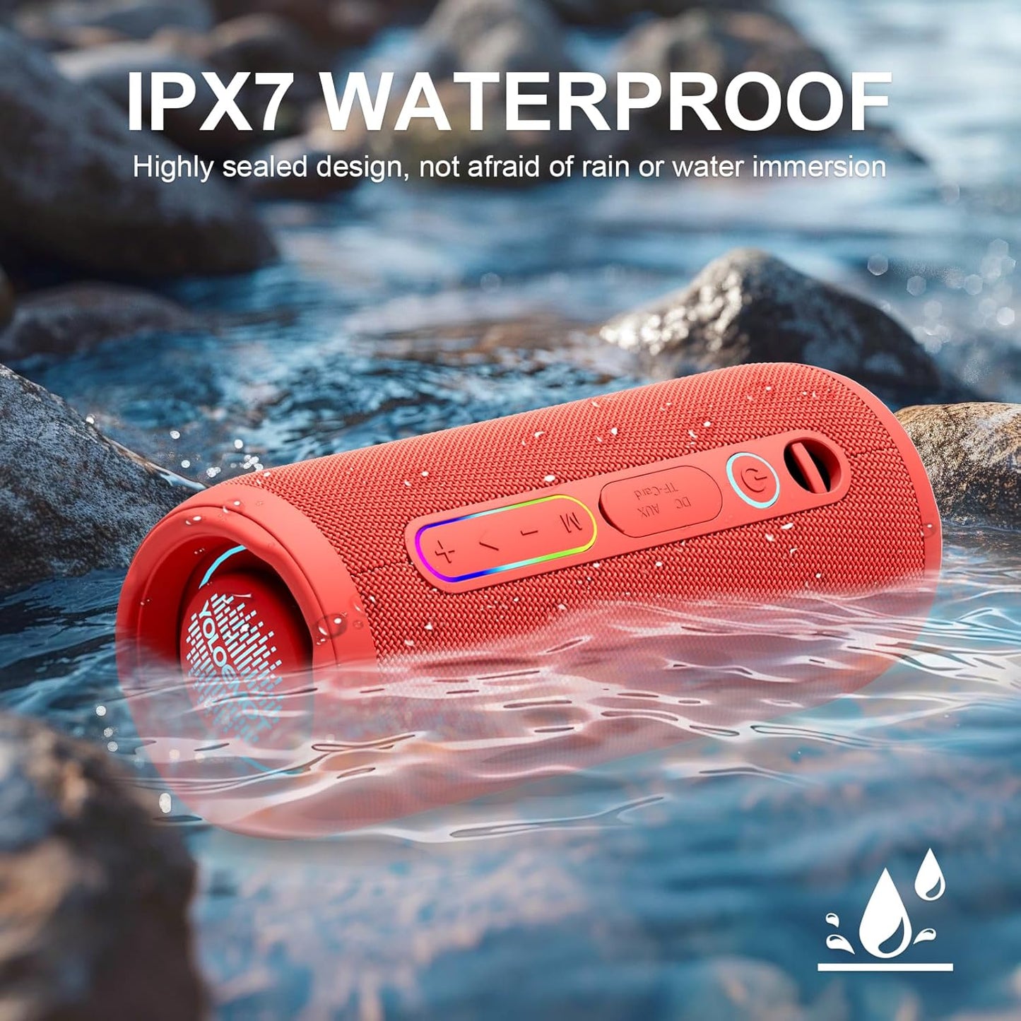 YOLOEMOT IPX7 24W 5.3, 12 Bluetooth Speaker Waterproof, Beach Speaker Waterproof Sandproof with Loud Stereo Sound
