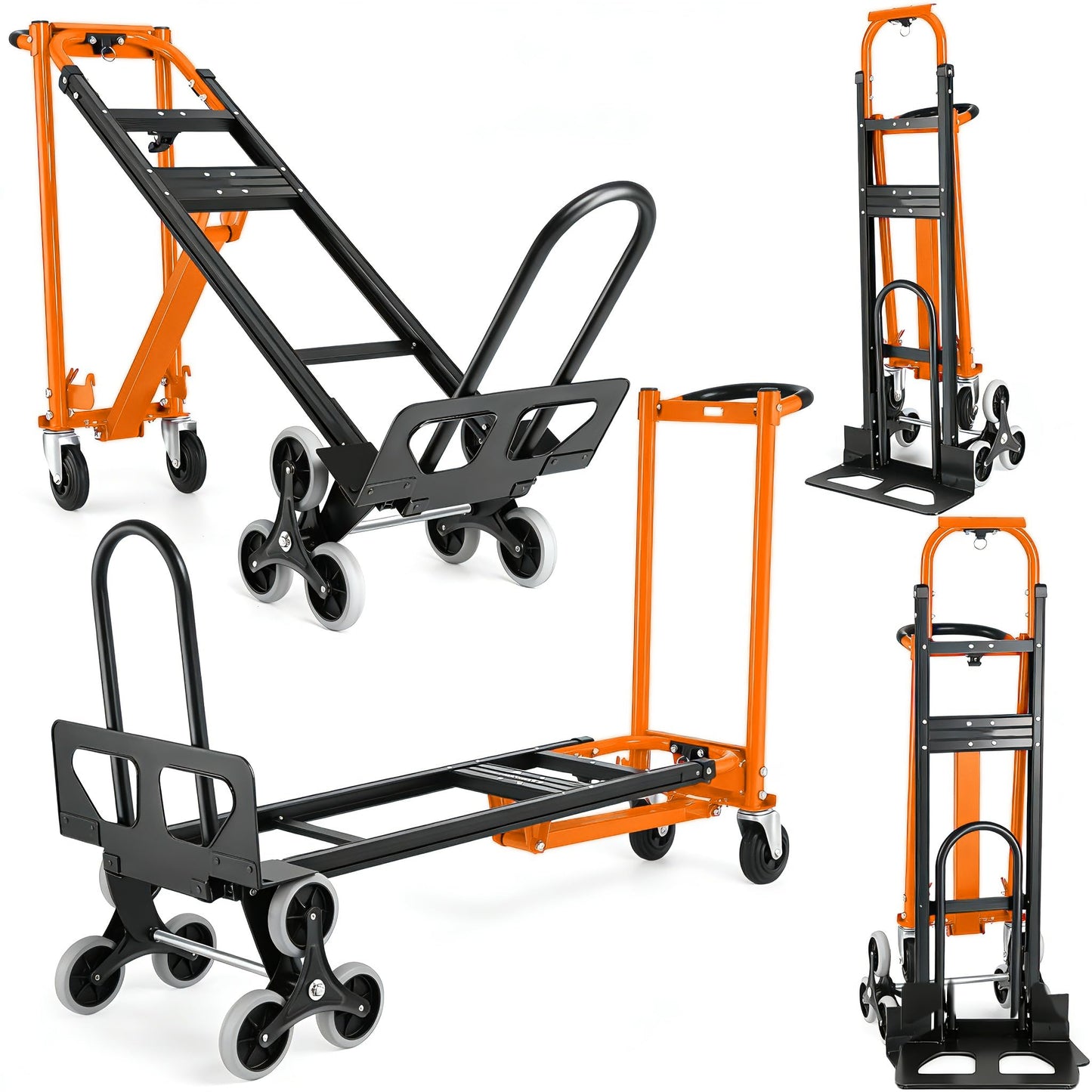 Heavy Duty Stair Climbing Hand Truck - 1000 LBS Capacity 4-in-1 Convertible Dolly Cart, Foldable Platform Utility Cart for Moving Boxes, Industrial Grade Steel Construction(Orange)