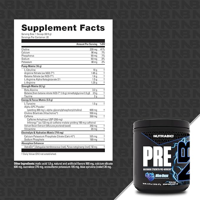NutraBio Preworkout Powder, Blue Razz| Explosive Energy, Laser Focus, Extreme Pumps| Pre Workout for Men & Women| Performance, Endurance, Power Complex, Caffeine, Electrolytes