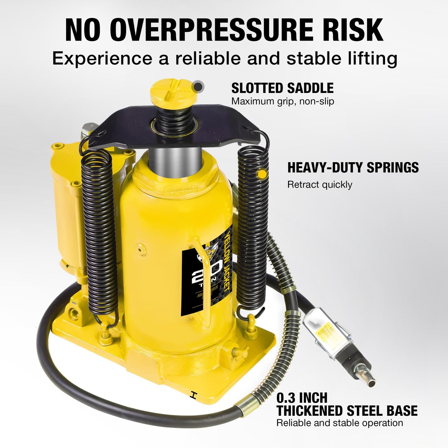 YELLOW JACKET 20 Ton Pneumatic Bottle Jack – Heavy-Duty Air/Hydraulic Lift for Trucks & Autos, Manual & Air Pump Operation, Yellow
