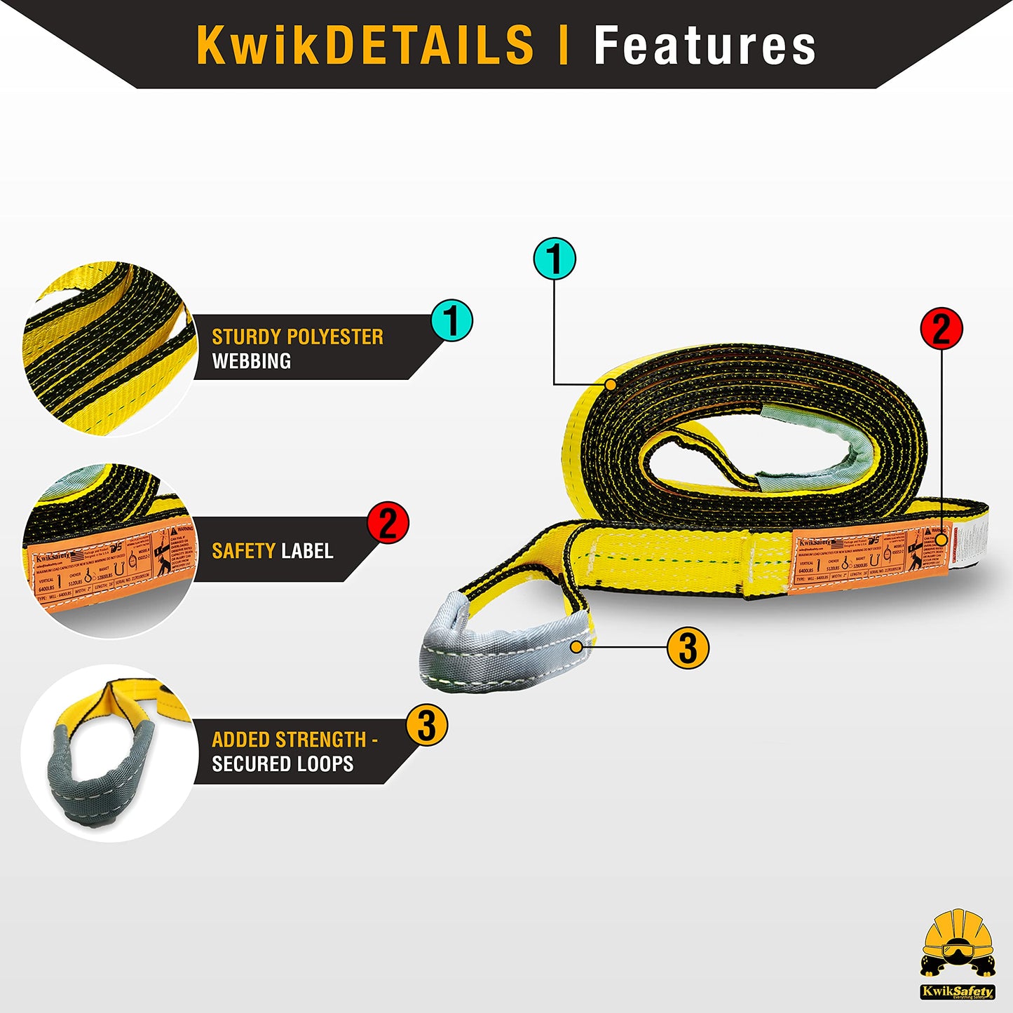KwikSafety - Charlotte, NC - Mighty Sumo 2”x 10’ Poly Web Sling Lifting Strap Construction ASME OSHA / 6400lbs Vertical 5100lbs Choker 12800lbs Basket/Rigging Moving Towing Hoisting Gear