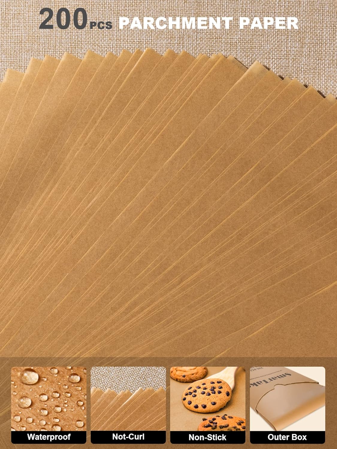 SMARTAKE Parchment Paper Baking Sheets - 200 Pcs Non-Stick Precut, 10x15 Inches for Baking & Grilling