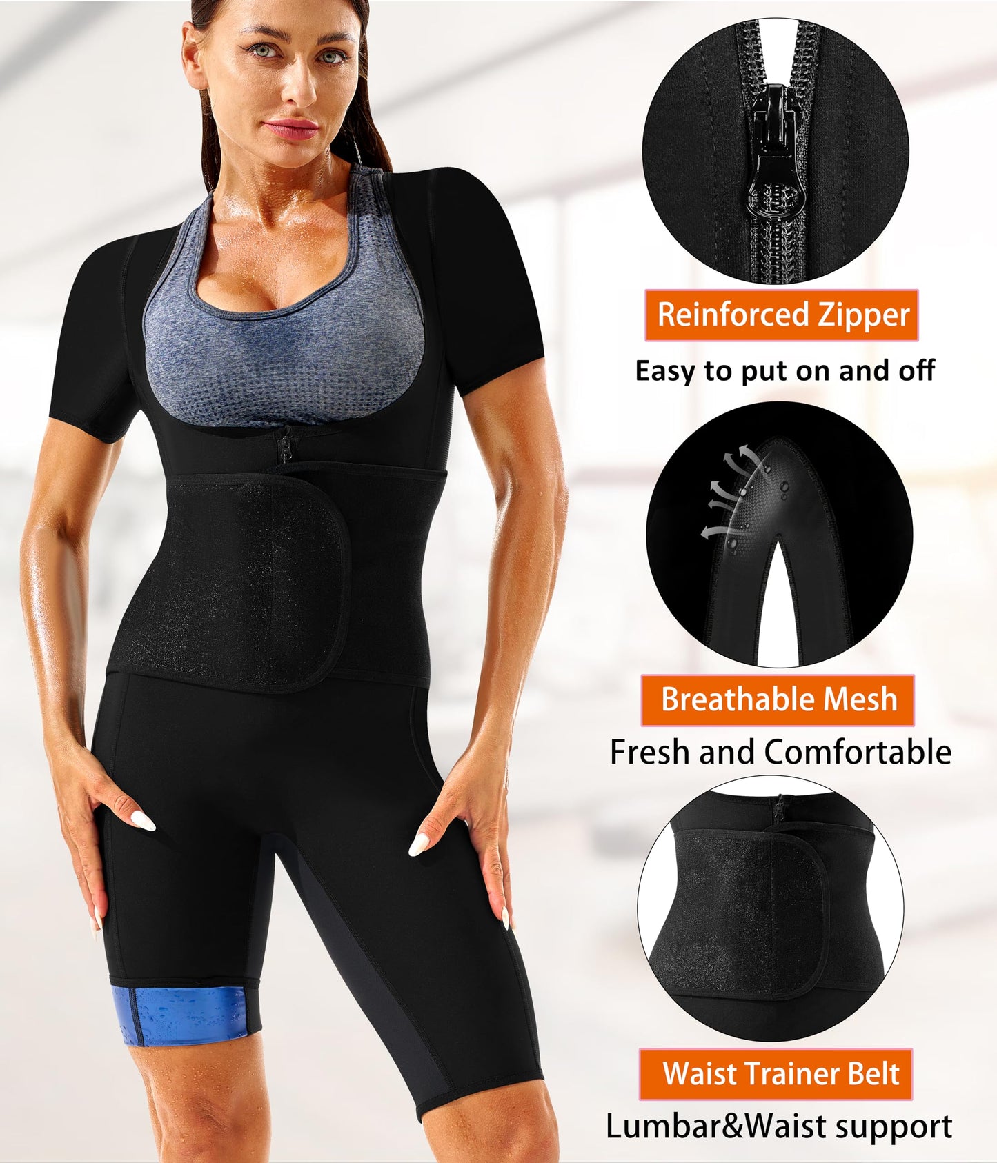 LMCOB Sauna Suit for Women Sweat Suit Waist Trainer for Weight Loss 4 IN 1 Slimming Full Body Shaper Sauna Jumpsuit Workout Vest with Shorts(BH70013-01-XL)