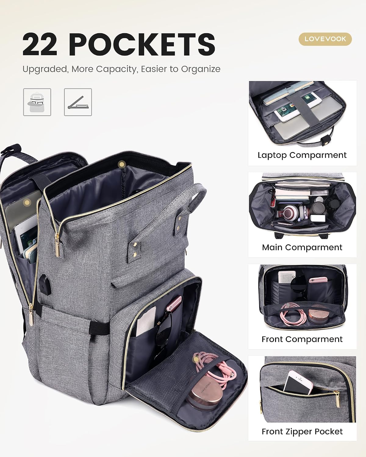Backpack 15.6 Inch Backpack Backpack LOVEVOOK Laptop for Women, Travel with Laptop Compartment, Water Resistant Work