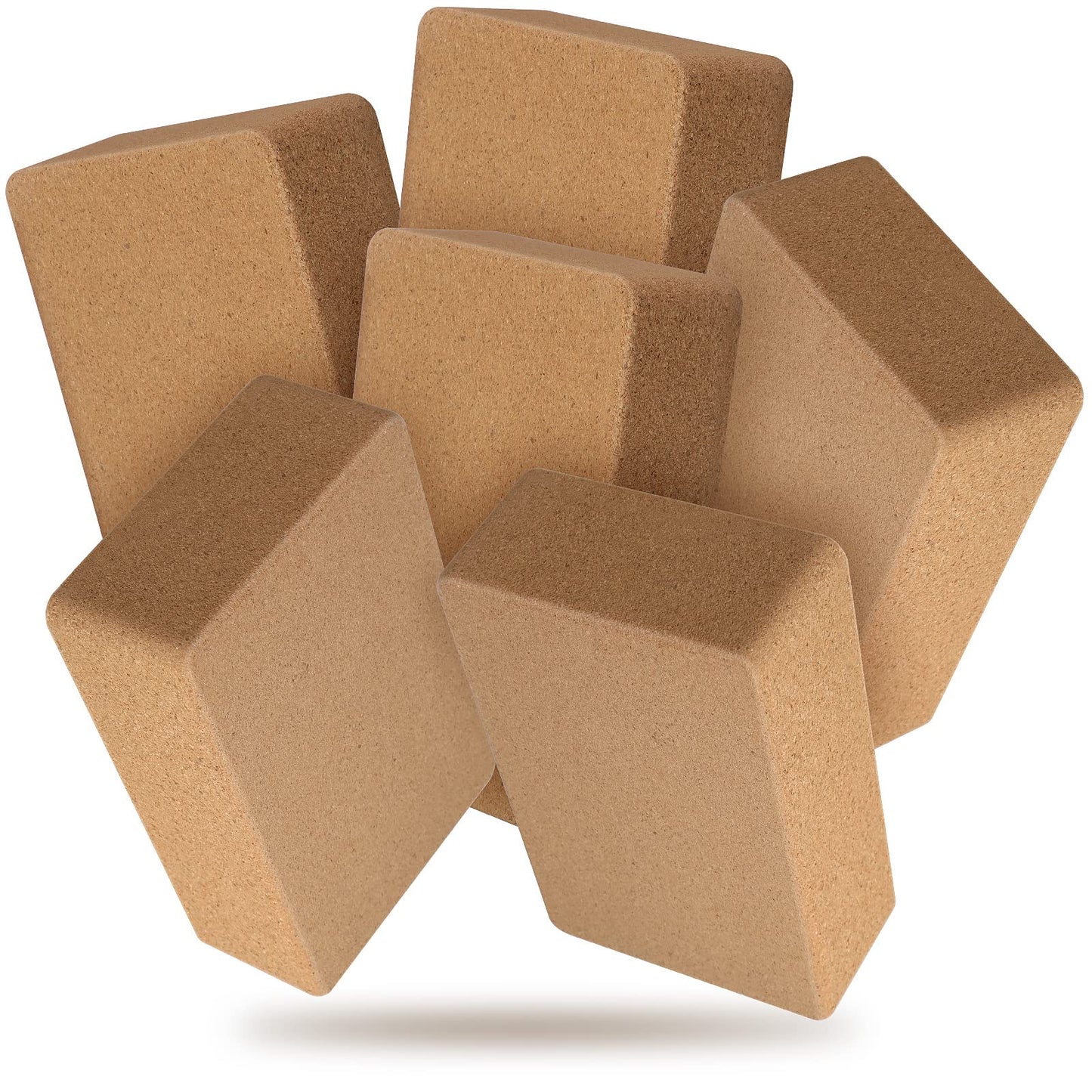 Junkin 6 Pack Cork Yoga Blocks, 9 x 6 x 3 Inches Non-slip & Anti-tilt Yoga Blocks for Supportive Stretching, Lightweight Gymnastic Cube Bricks for Exercise Pilates Workout Fitness Meditation Stability
