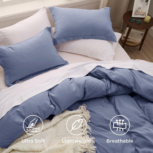 Bedsure Slate Blue Duvet Cover Set - King Size 3-Piece Extra Soft Cotton-Like Bedding, 104x90 Inches with Zipper Closure & 2 Pillow Shams