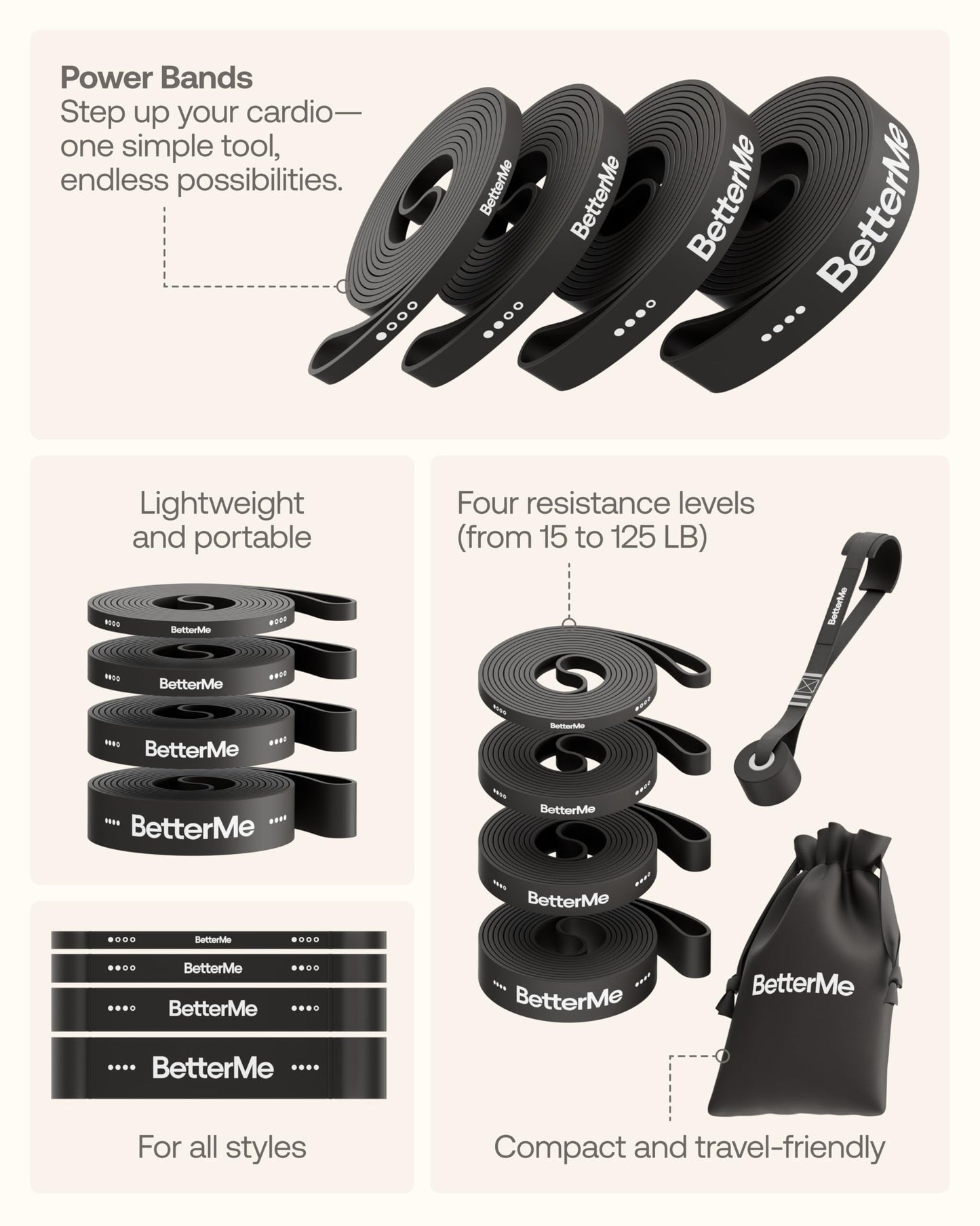 BetterMe Power Bands - Heavy Duty Resistance Bands for Working Out - Long Loop Resistance Bands for Strength Training, Pull Up Assistance, Mobility & Stretching