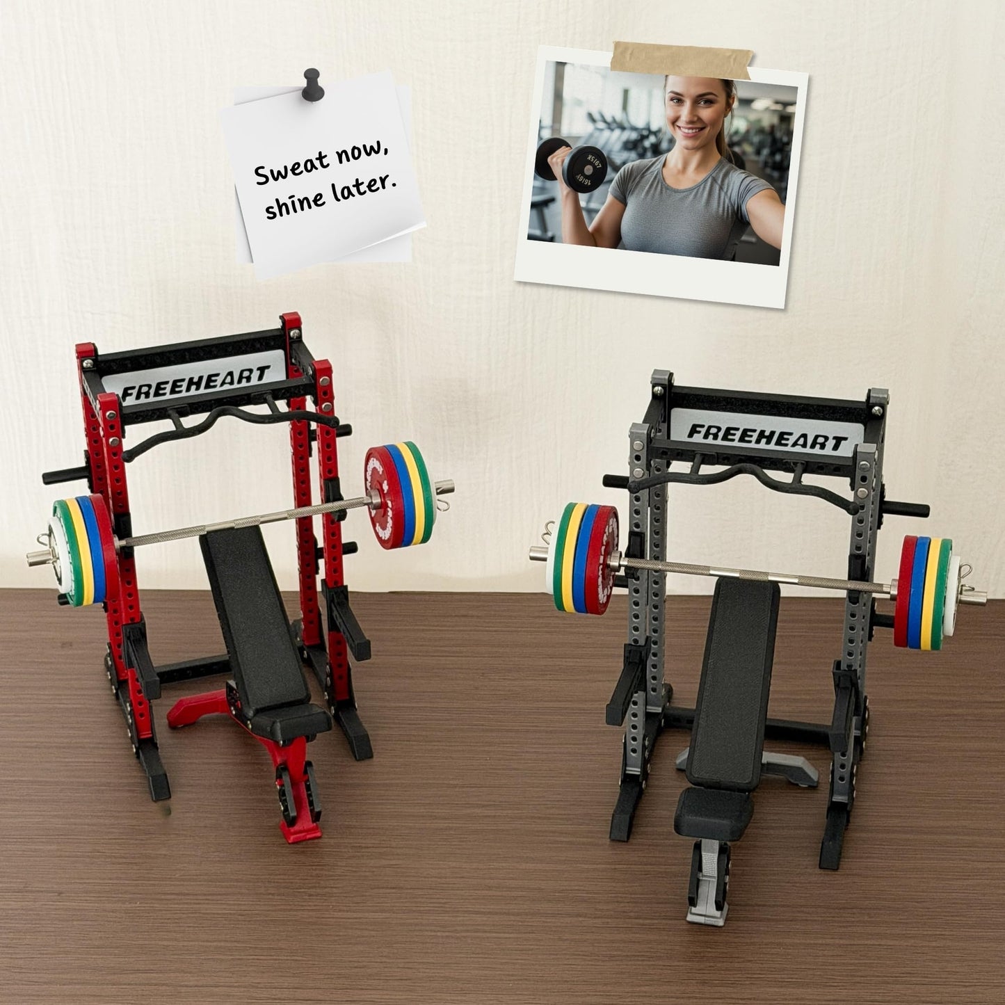 GWAIX 1/12 Scale Squat Rack Decor, Mini Barbell, Weight Plates & Workout Bench, DIY Model Kit, Home Gym Decor, Gym Gifts for Men (Red&Black)