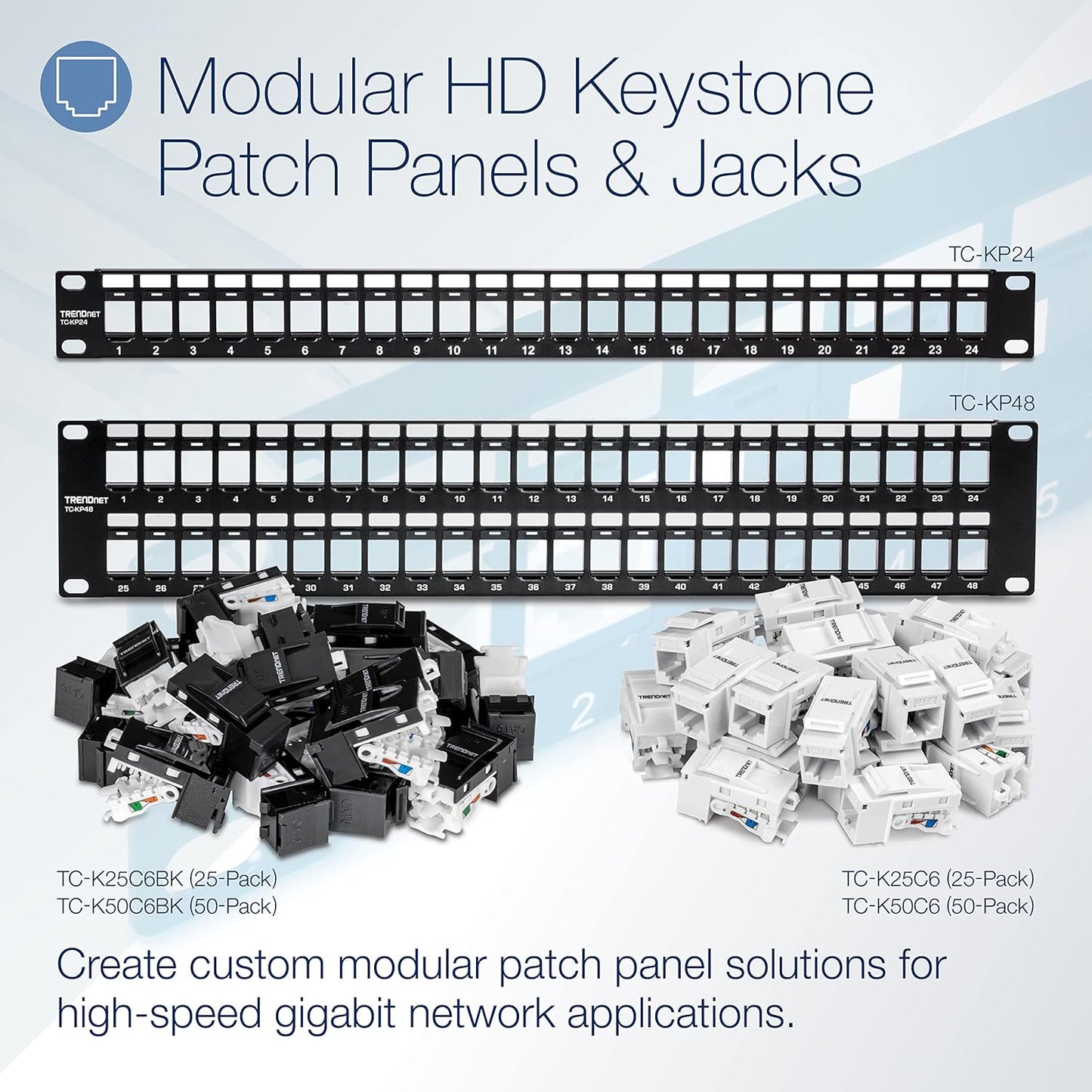 24-Port 1U 1U 19" Recommended TC-K25C6 TC-K50C6 Cat6 TC-KP24 TRENDnet Blank Keystone Patch Panel, Metal Rackmount