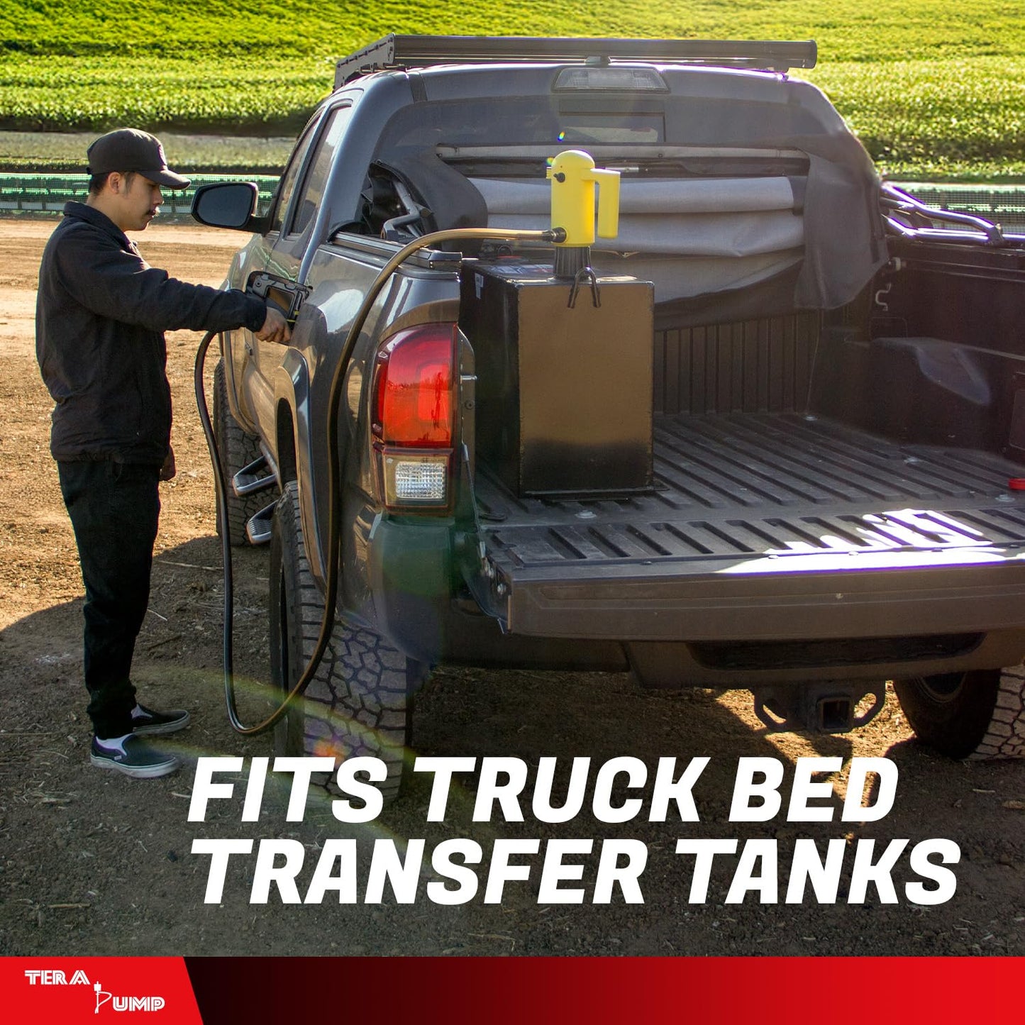 TERA PUMP TREDRUME02 Electric Fuel Transfer Pump for Diesel Auxiliary Tank & Toolbox – Aluminum Profile Flow, 3.3 GPM, Fits 15–55 Gal Drums, 2 Power Options, 9.8 ft Vinyl Hose for Gas, Diesel, DEF