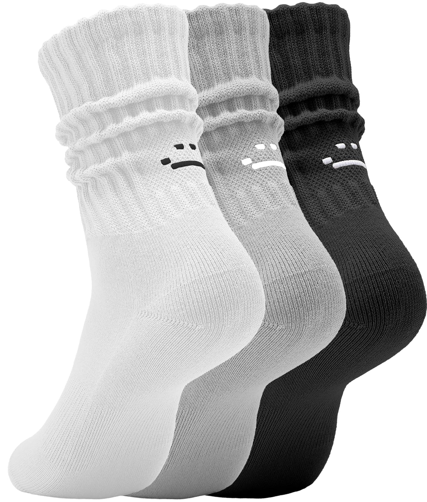 AugRing Women's Cute Scrunch Slouch Crew Socks 3Pack Retro Kawaii Chunky Ribbed Cotton Boot Sneaker Cozy Calf Socks Size 5–11 (White/Black/Grey,5-10)