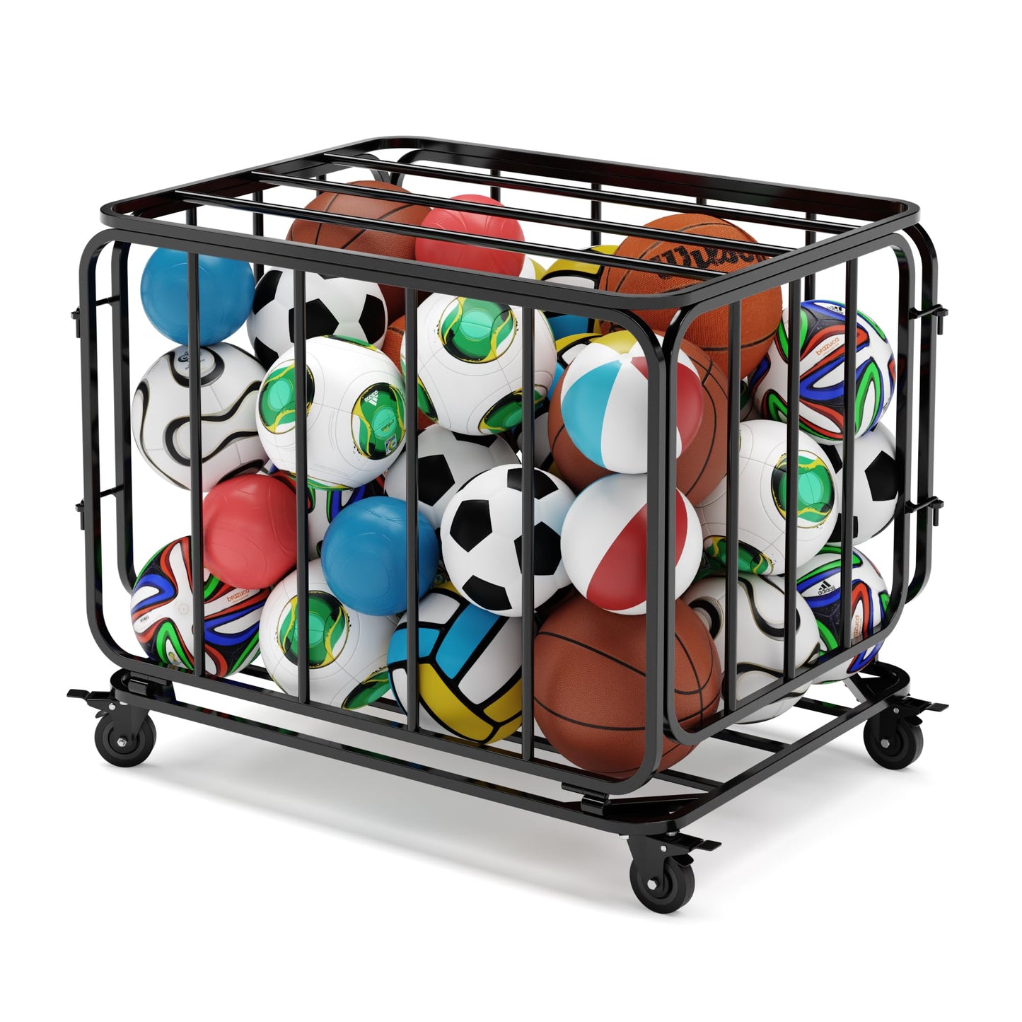 Houseables Ball Cart, Ball Storage, Basketball Cart, Basketball Storage Bin, Sports Equipment Organizer, Holder Cage with Wheels, Volleyball, Gym, Recess, Soccer, Playground, PE, Large Metal Basket