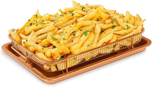 Bakken Swiss Air Fryer Tray - Elevated Mesh Design for Crispy Baking | Extra-Large 9.5'' x 13'', Copper