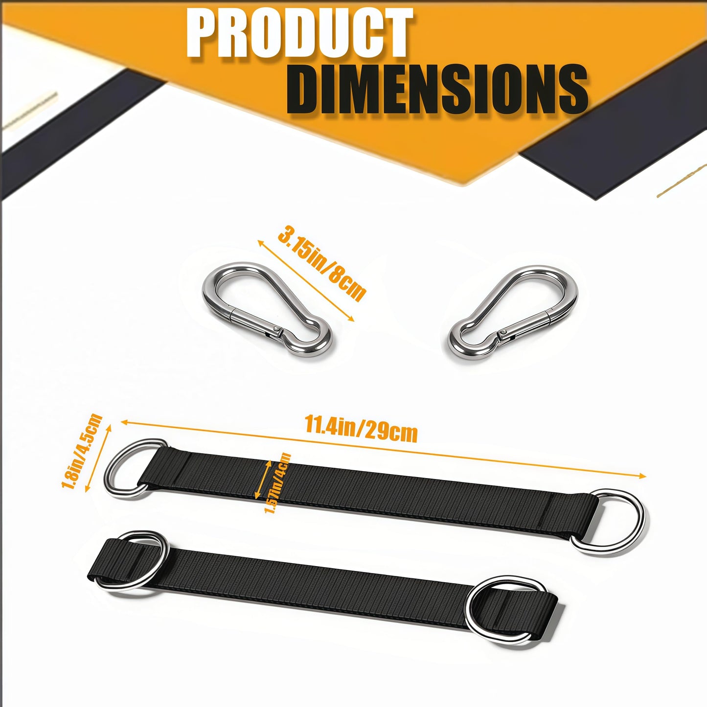 Mtgluk Heavy-Duty Suspension Straps with Carabiner - Versatile Hanging Kit for Fitness, Pull-Up Bar, Hammocks, and Outdoor Use, Supports up to 220lbs