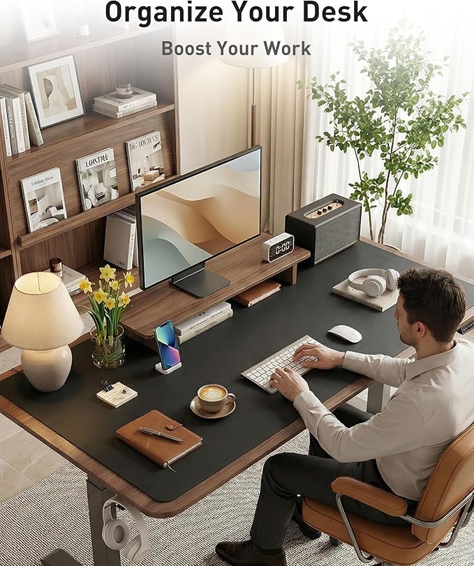 Aothia Faux Leather Desk Mat - Large Mouse Pad, Non-Slip PU Leather Blotter, Waterproof Writing Surface for Office and Home (Black, 63" x 17")