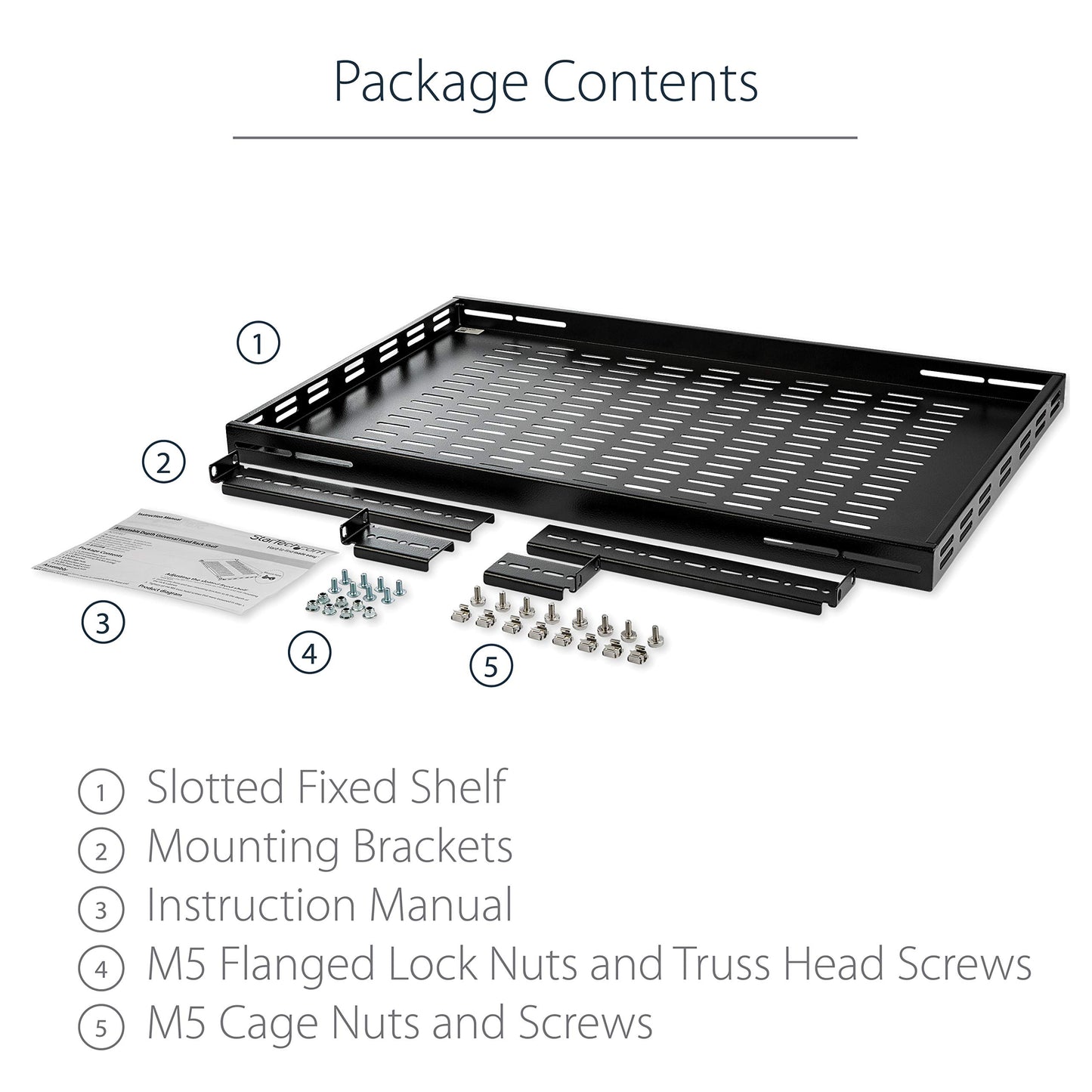 StarTech.com 1U Adjustable Vented Server Rack Mount Shelf - 175lbs - 19.5 to 38in Adjustable Mounting Depth Universal Tray for 19" AV/ Network Equipment Rack - 27.5in Deep , TAA (ADJSHELF)