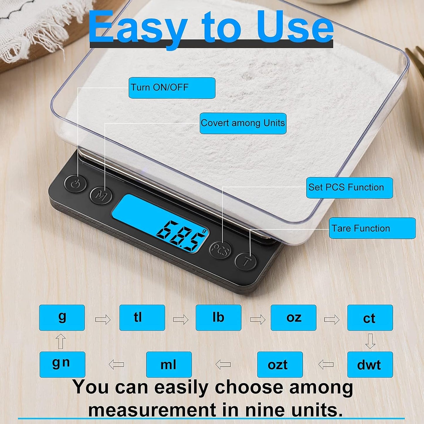 YONCON Digital Food Kitchen Scale - High Accuracy 3000g/0.1g Mini Pocket Scale with LCD Display & Tare Function