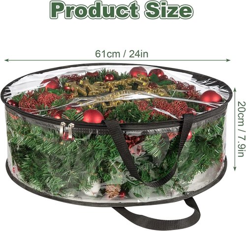 Clear Wreath Storage Bag by [Brand Name] - Heavy Duty PVC Protector for 24x8 Inch Christmas Wreaths | Includes Handle