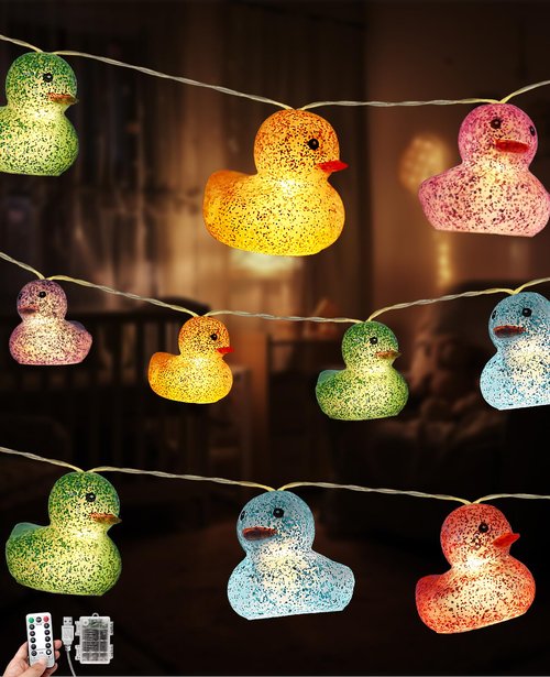 AceList 20 LED Glitter Rubber Ducks String Lights - Perfect for Kids, Parties, and Children's Room, Nurseries Decor - Battery or USB Powered - Squeezable and Sound-Enabled