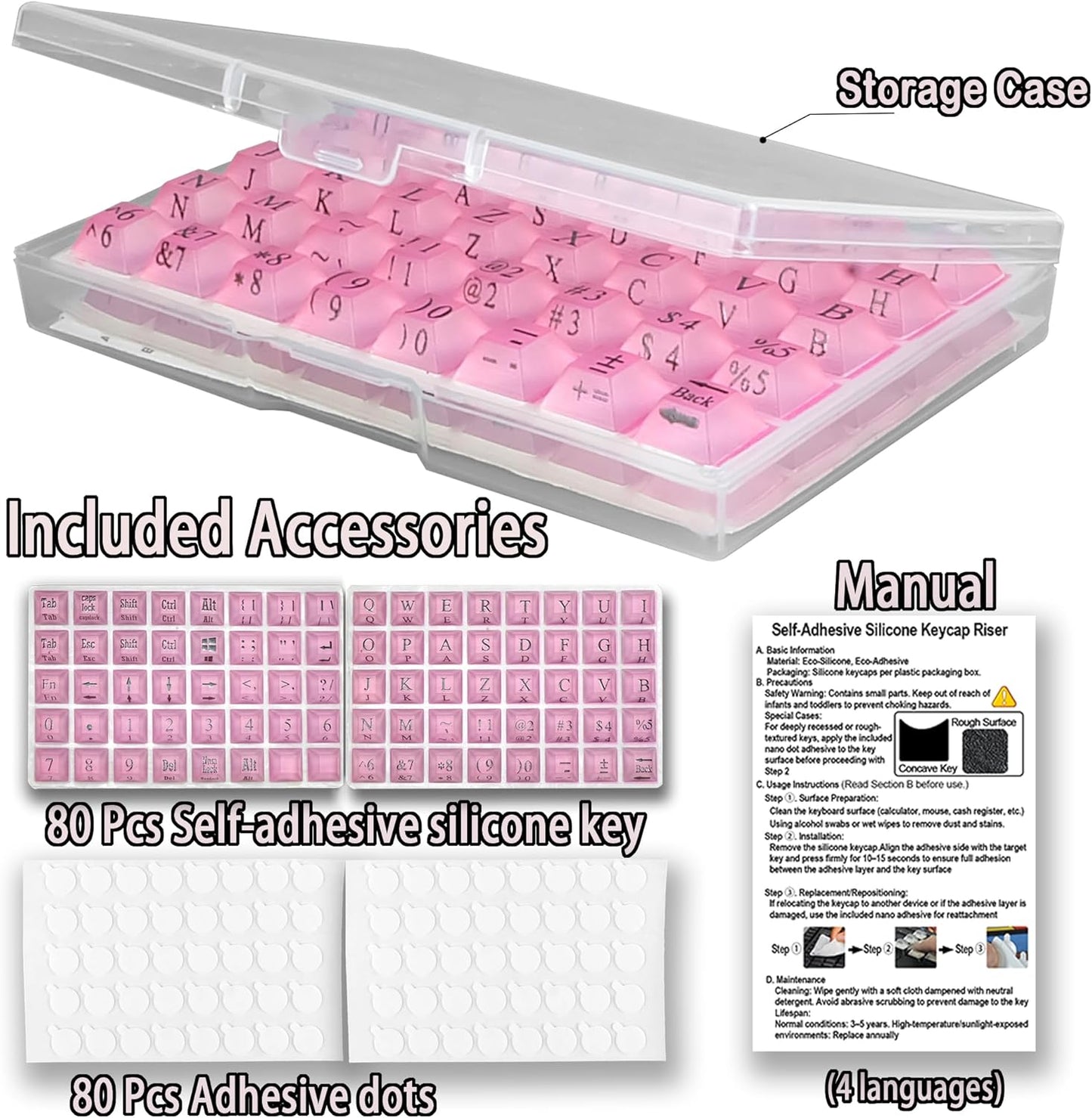 Zooplan 80 Pcs Self-Adhesive PC Keyboard Keys for Long Nails Typing and Gaming, Anti-Damage Symbolic and Alphanumeric
