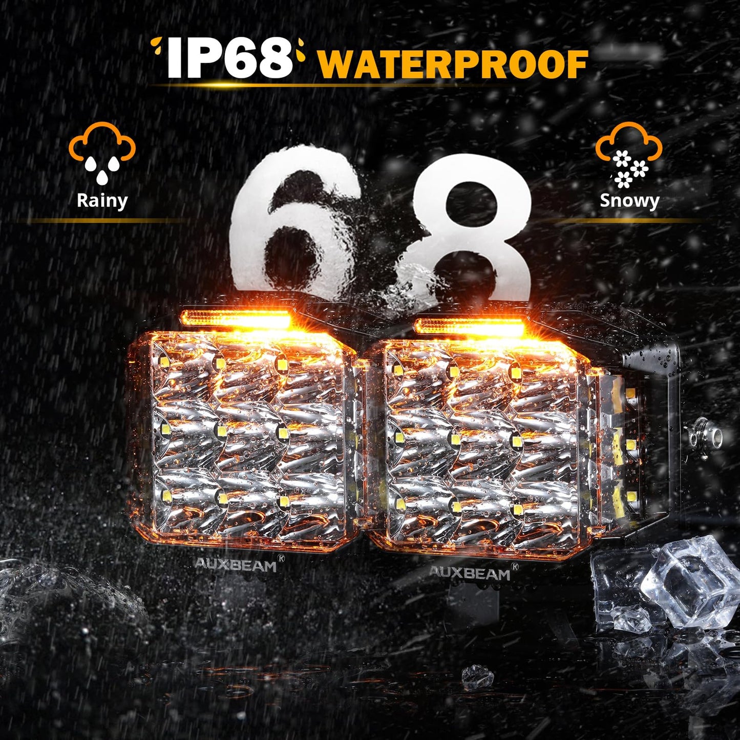 Auxbeam 5" 168W LED Cube Pods Offroad Driving Light with Amber Covers, 16440LM Bright Square Offroad Lights with Side Shooter 270° Combo Beam Ditch Light, DRL for Jeep ATV Wrangler Ford Truck Pickup