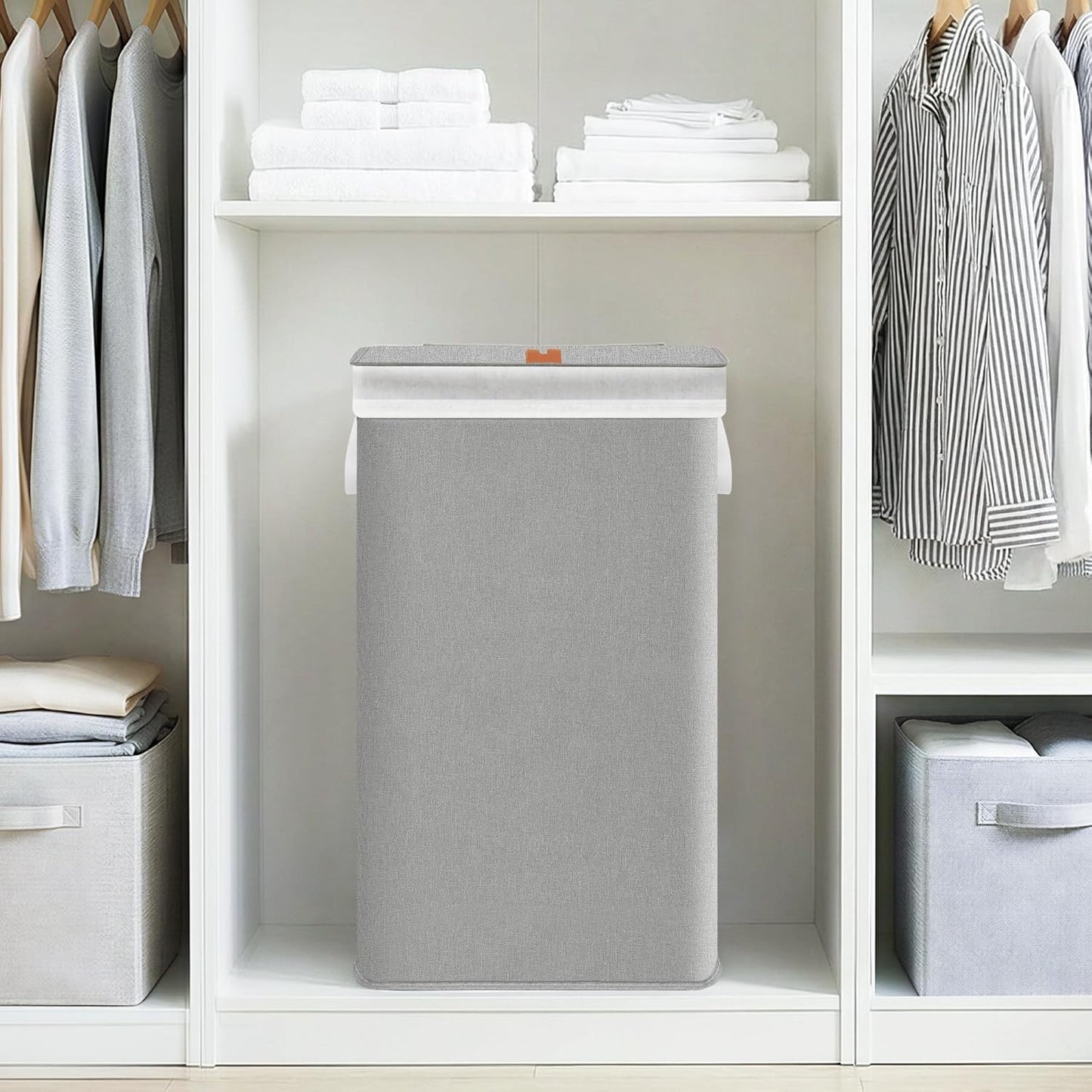 Storage Maniac Metal Frame Laundry Hamper - 90L Tall Basket with Lid & Removable Bag | Gray
