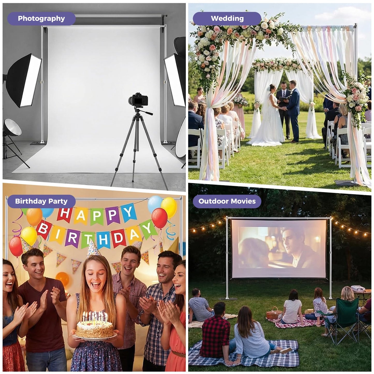 Pipe and Drape Backdrop Stand 9.2x9.2ft, Adjustable Heavy Duty Photo Background Frame with Metal Base & Carry Bag, Professional Event Backdrop System for Wedding, Trade Show, Parties, Photography