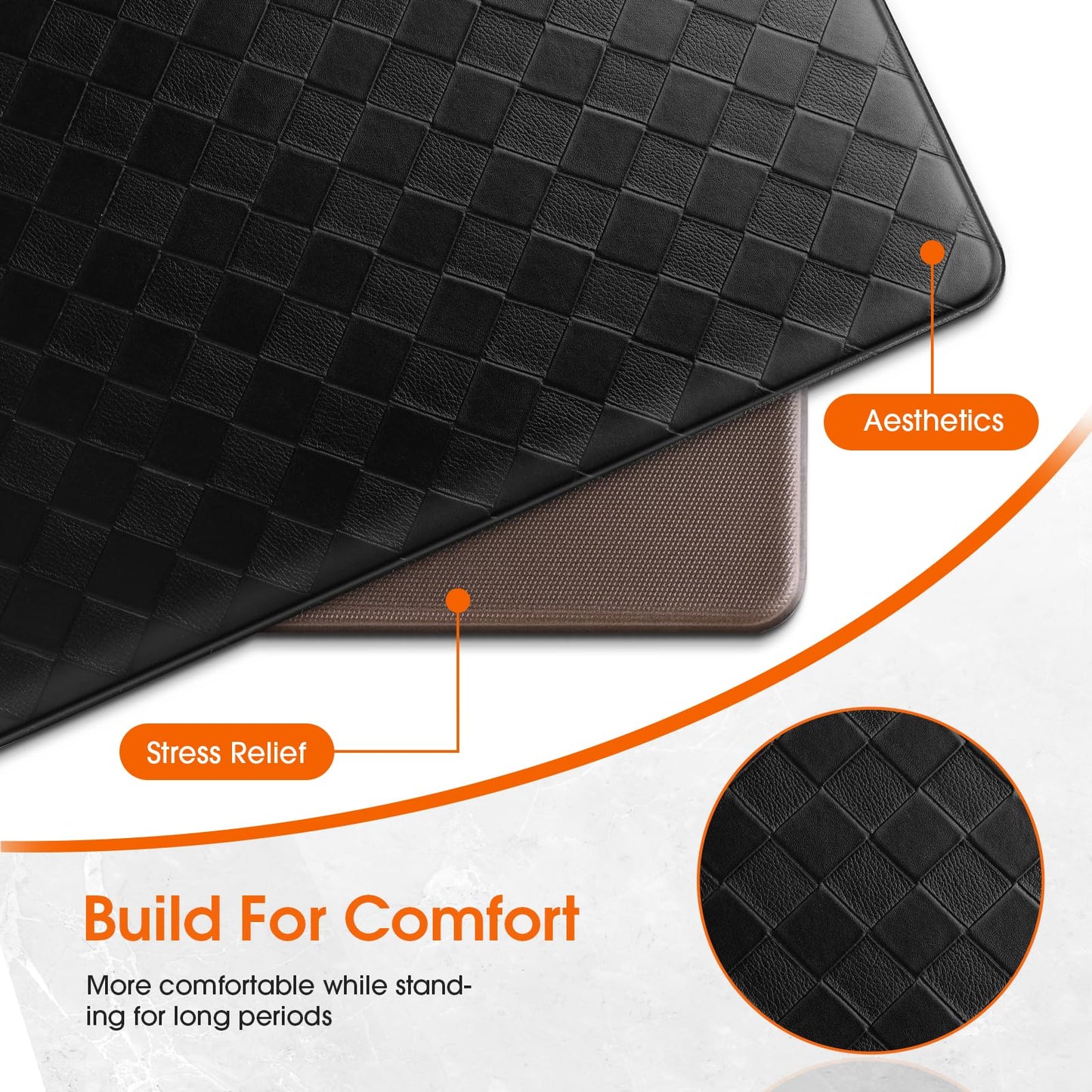 TranquilRelax Kitchen Mats, 2PCS Kitchen Rugs, Cushioned Anti Fatigue Kitchen Mats for Floor, Non-Slip Standing Desk Mat, Waterproof Kitchen Rug Set for Kitchen Floor Office,17.3"×30"+17.3"×59" Black