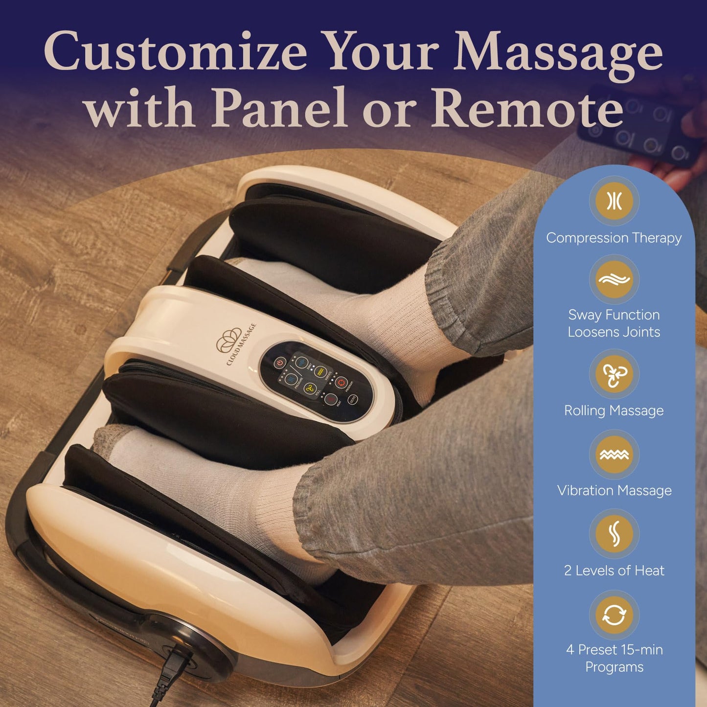 Cloud Massage Shiatsu Foot Massager with Heat - Deep Kneading & Compression, Adjustable Intensity, Multi-Mode Leg and Foot Massager with Remote Control, Anti-Slip Base - Standard Size, White