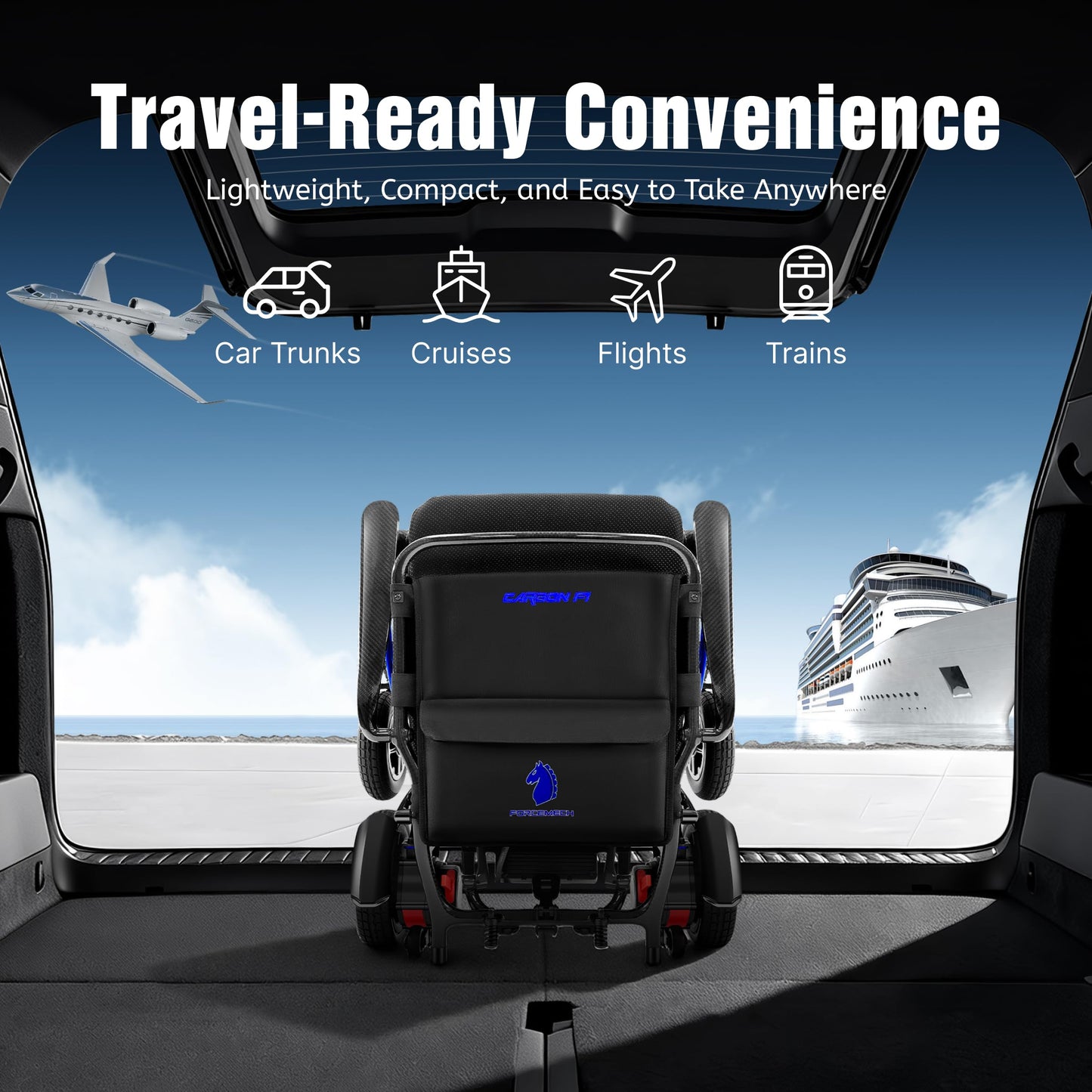 Forcemech Carbon F1 Carbon Fiber Electric Wheelchair for Adults 2026 New Model 35 lbs Foldable Power Wheelchair Lightweight 10 Miles Motorized Wheelchair for Seniors Capacity 300LBS Dual 200W Motors
