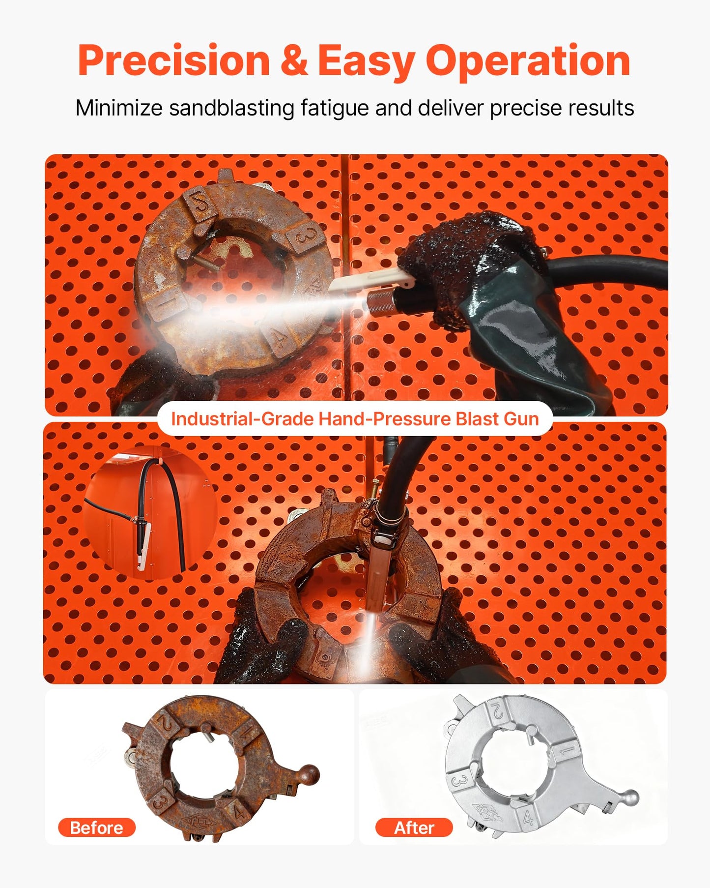 VEVOR Heavy Duty Sandblasting Cabinet Kit with Pressurized Tank, Industrial-Grade Steel Sand Blasting Cabinet - with Dust Collector and Casters for Oversized Parts Surface Finishing, Rust Removal