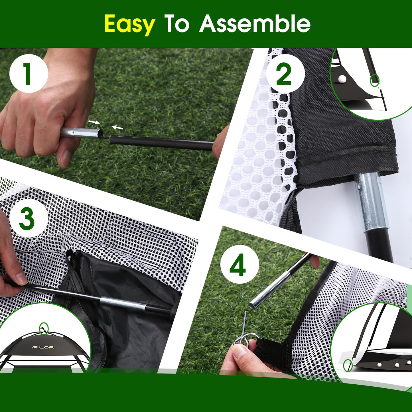 FILORI Golf Practice Net 10x7FT - Golf Hitting Net with Tri-Turf Mat, 8 Balls, Tee & Carry Bag, Indoor/Outdoor Backyard Training for Driving Chipping Swing, Ideal Gifts