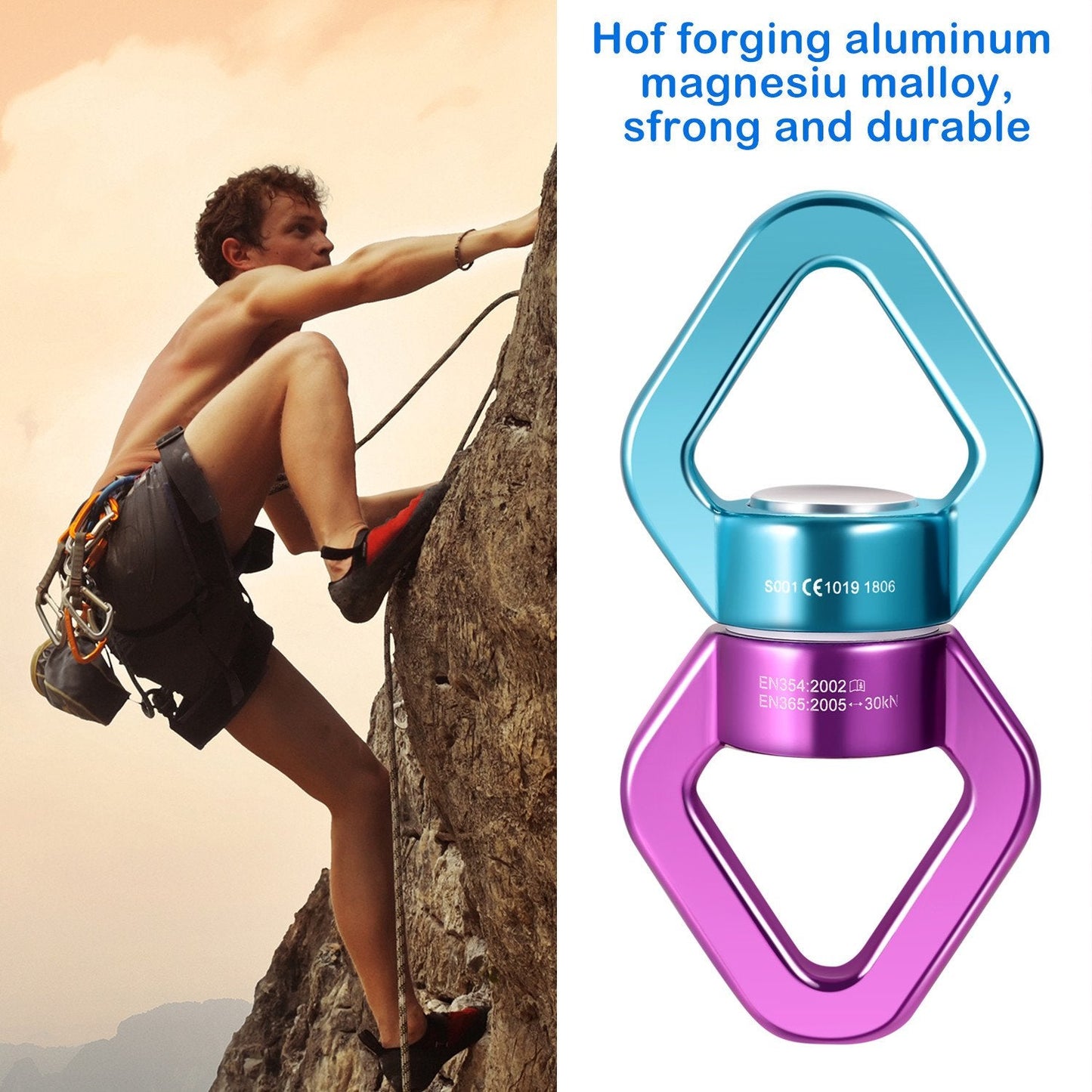MDAIRC Safety Rotational Device, Aluminum Alloy Double-Ball Bearing Swivel, Holds Up 8500+ Lbs, Minimum Breaking Strength 40 kN, Spins & Rotates 360° for Smooth Rope Climbing, Hiking & Exercise