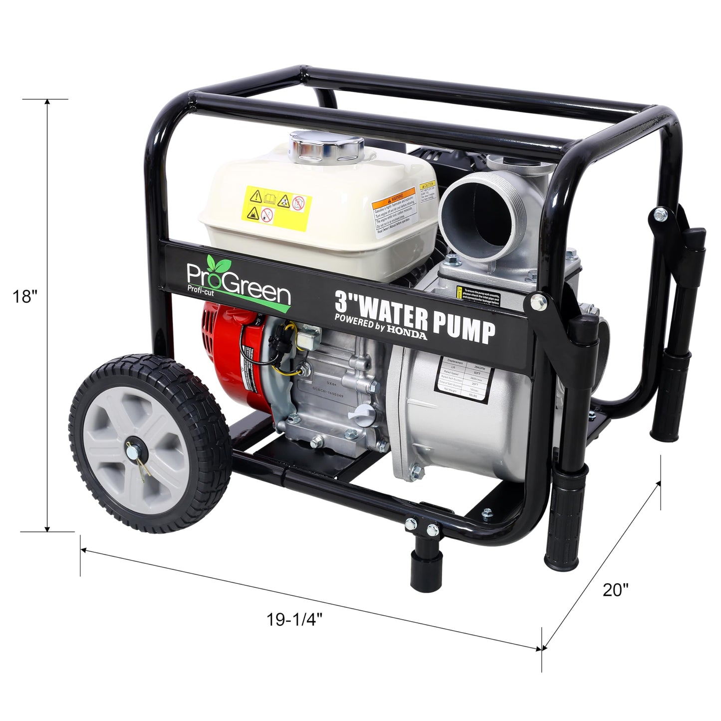 KEIKI 3" Water Pump, 264Gpm, 163cc for Honda GX160 Engine, 3IN NPT COUPLER with Accessories Kit and Handle Wheel, Semi-Trash Transfer Pump for Irrigation (With 25ft Hose)