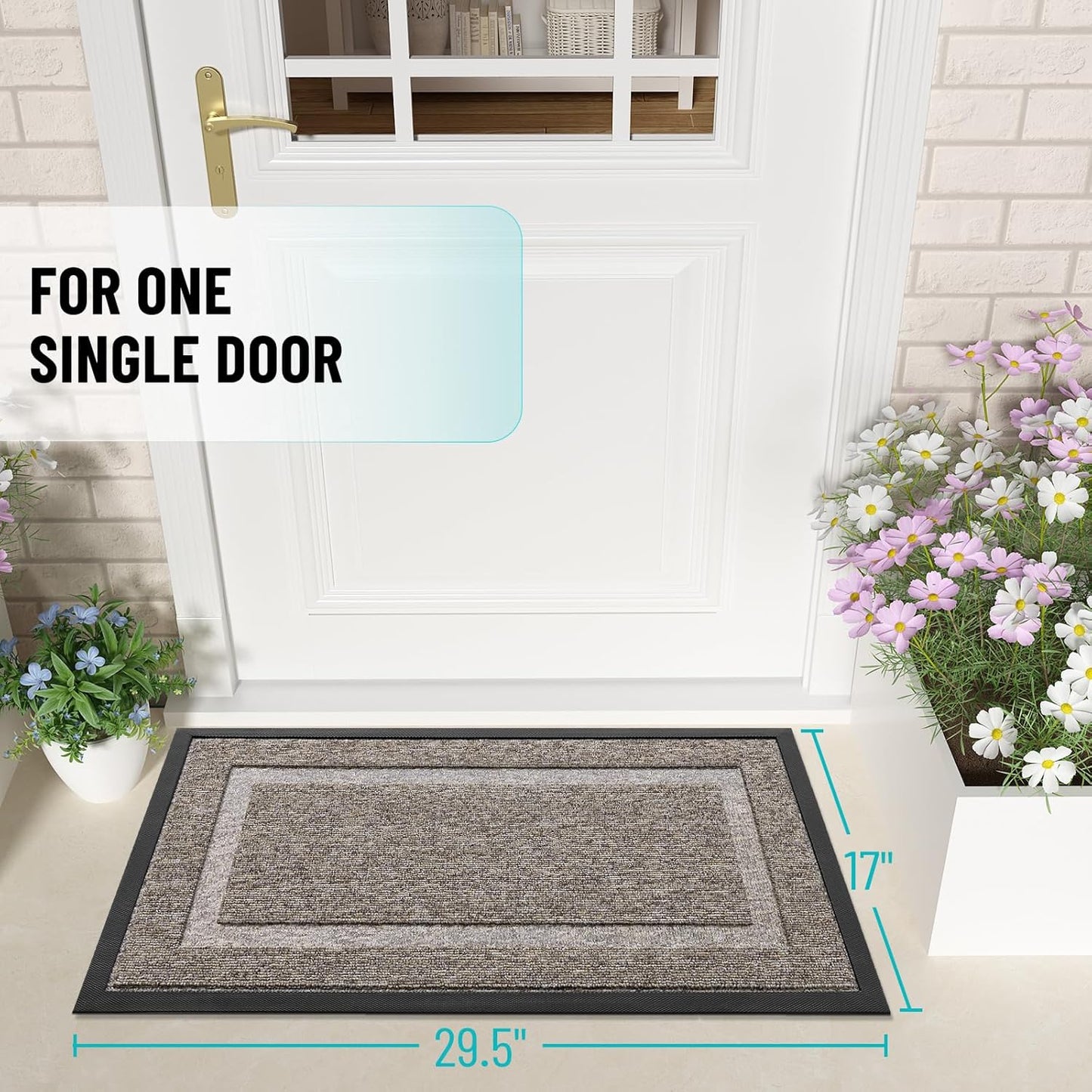 OLANLY Waterproof Front Door Mat - All-Season Natural Rubber Doormat | Easy Clean, Low Profile, 47x23, Khaki & White