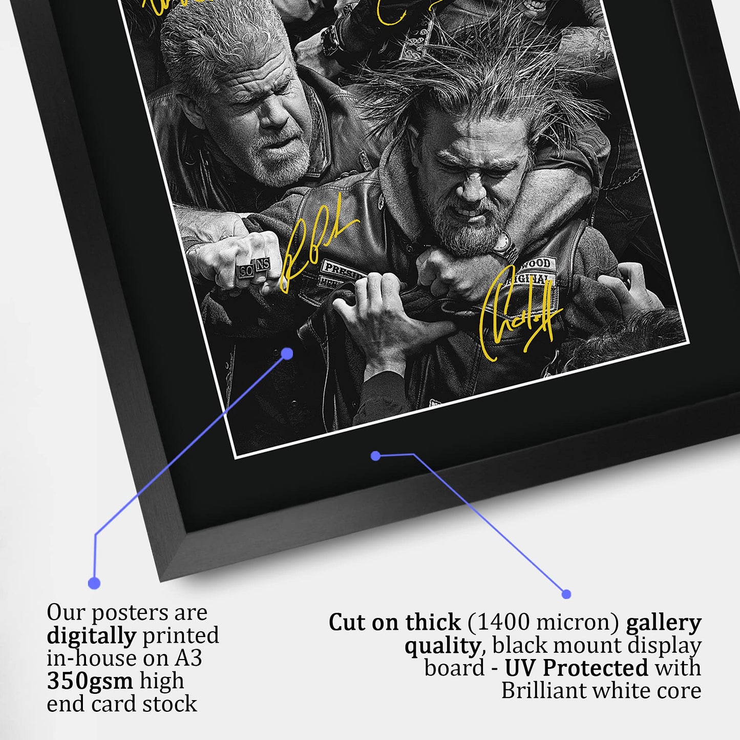 HWC Trading Sons Of Anarchy TV Series Poster The Cast Signed 16 x 12 inch Framed Gift Printed Autograph Film Print Photo Picture Display - 16" x 12" Framed