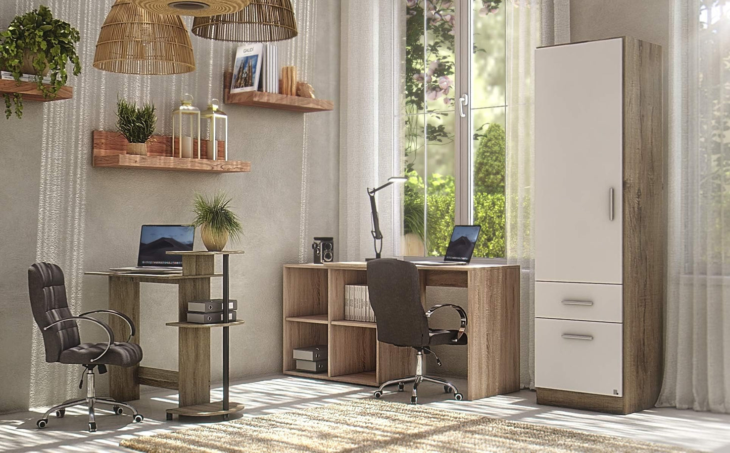 Furinno COMPACT Desk, 28.5" Wide Gaming Desk with Shelves, Computer Desk with Book Shelf, Office Desk for Home Office, Study Room, Dorm, Bedroom, French Oak