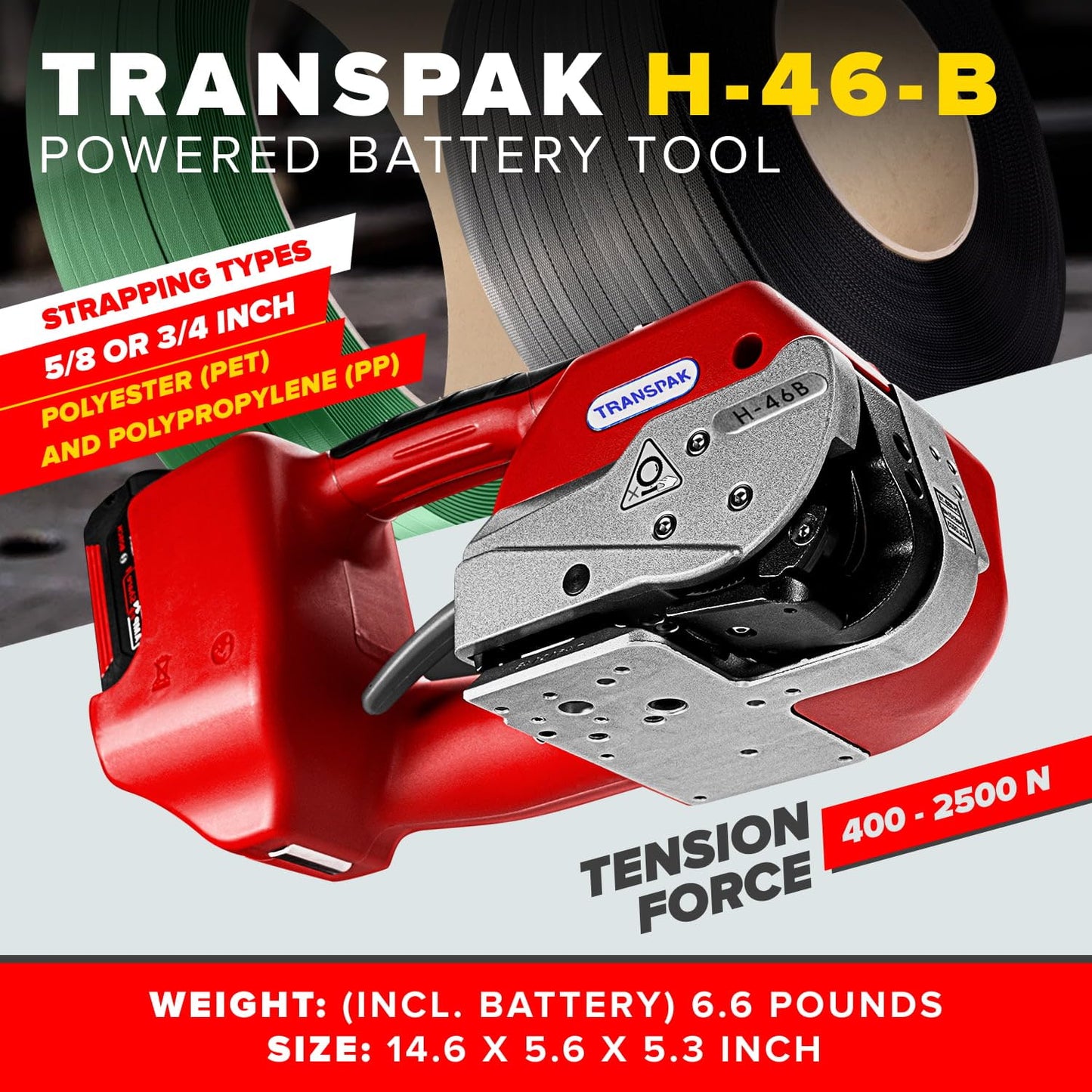 IDL Packaging Transpak H-46B-58 Battery-Powered Premium Industrial Strapping Tool for 5/8" Polyester (PET) and Polypropylene (PP) Strapping - High-Speed Packaging Strapping Machine
