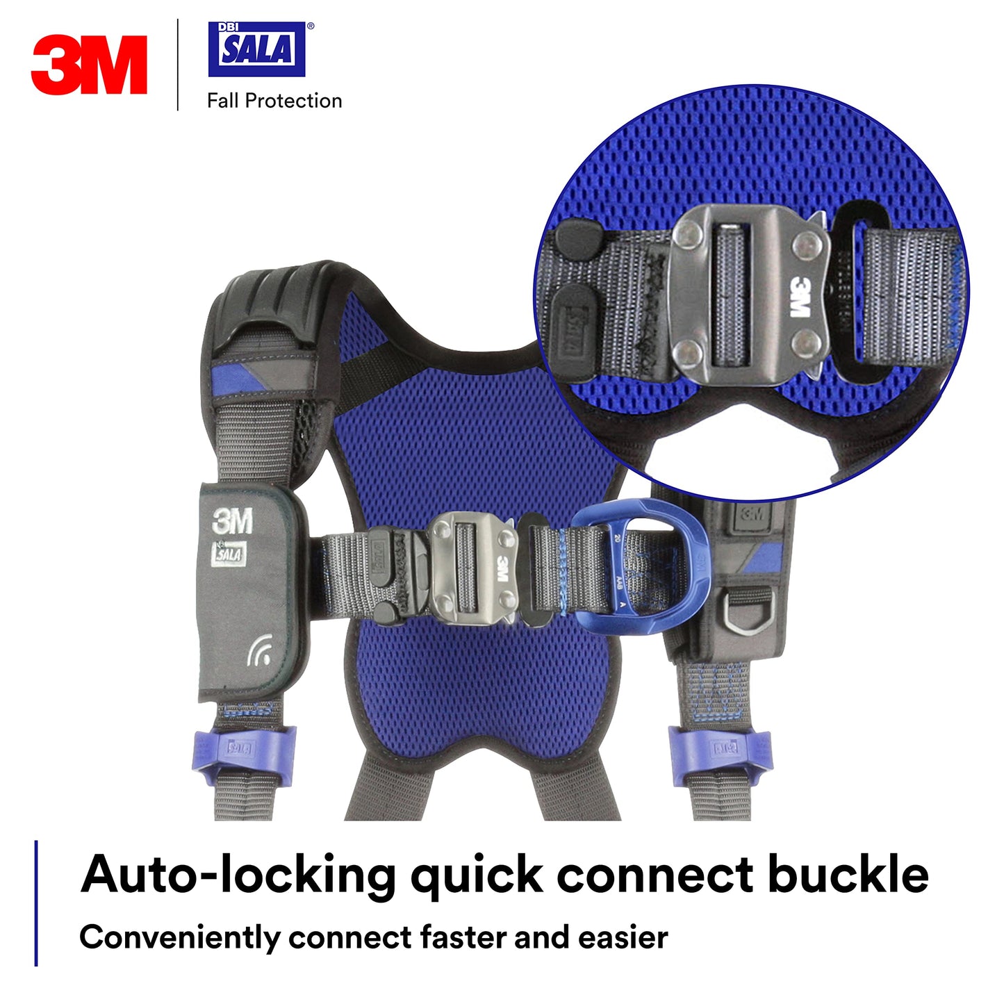 3M 1113154 DBI-SALA ExoFit X300 Comfort Construction Climbing Positioning Safety Harness Fall Protection, Aluminum Back, Front, Hip D-Rings, Auto-Locking Quick Connect Leg and Chest Buckles, Medium